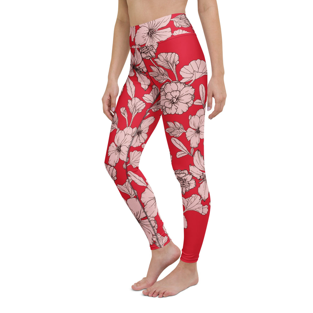 Crimson Hibiscus Yoga Leggings