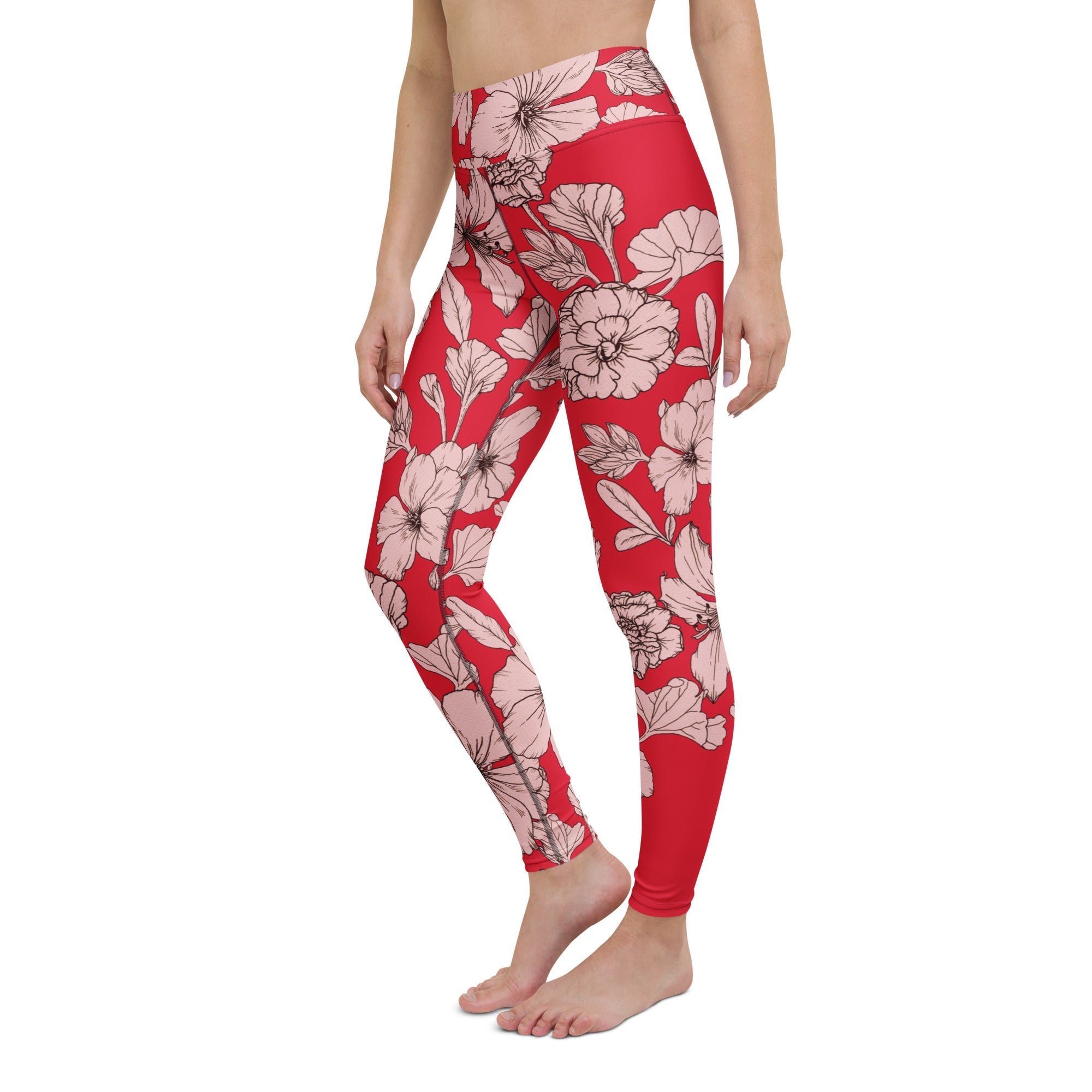 Crimson Hibiscus Yoga Leggings