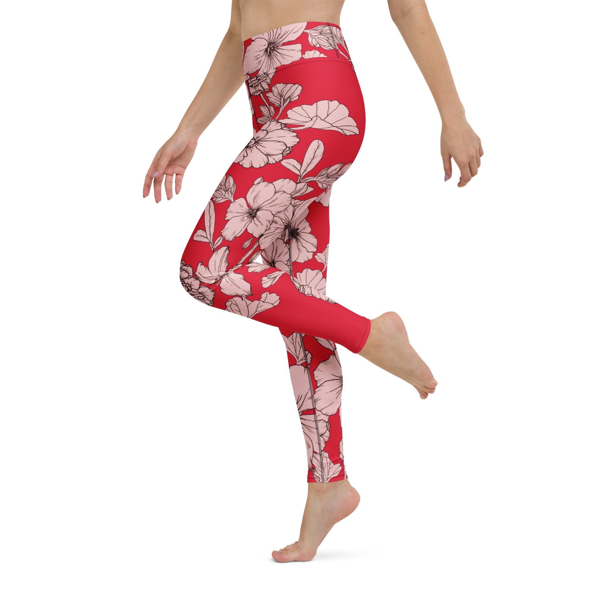 Crimson Hibiscus Yoga Leggings