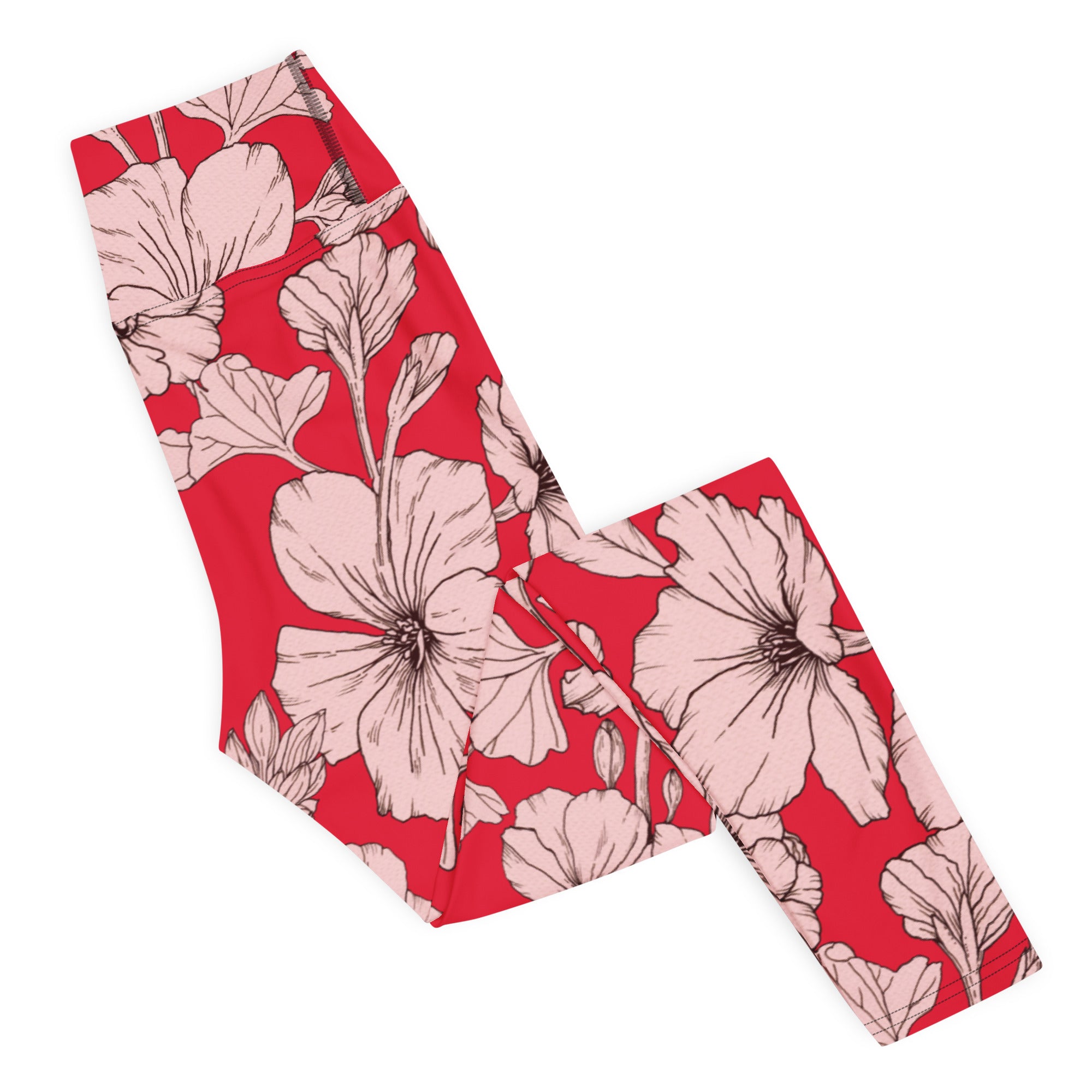 Crimson Hibiscus Yoga Leggings