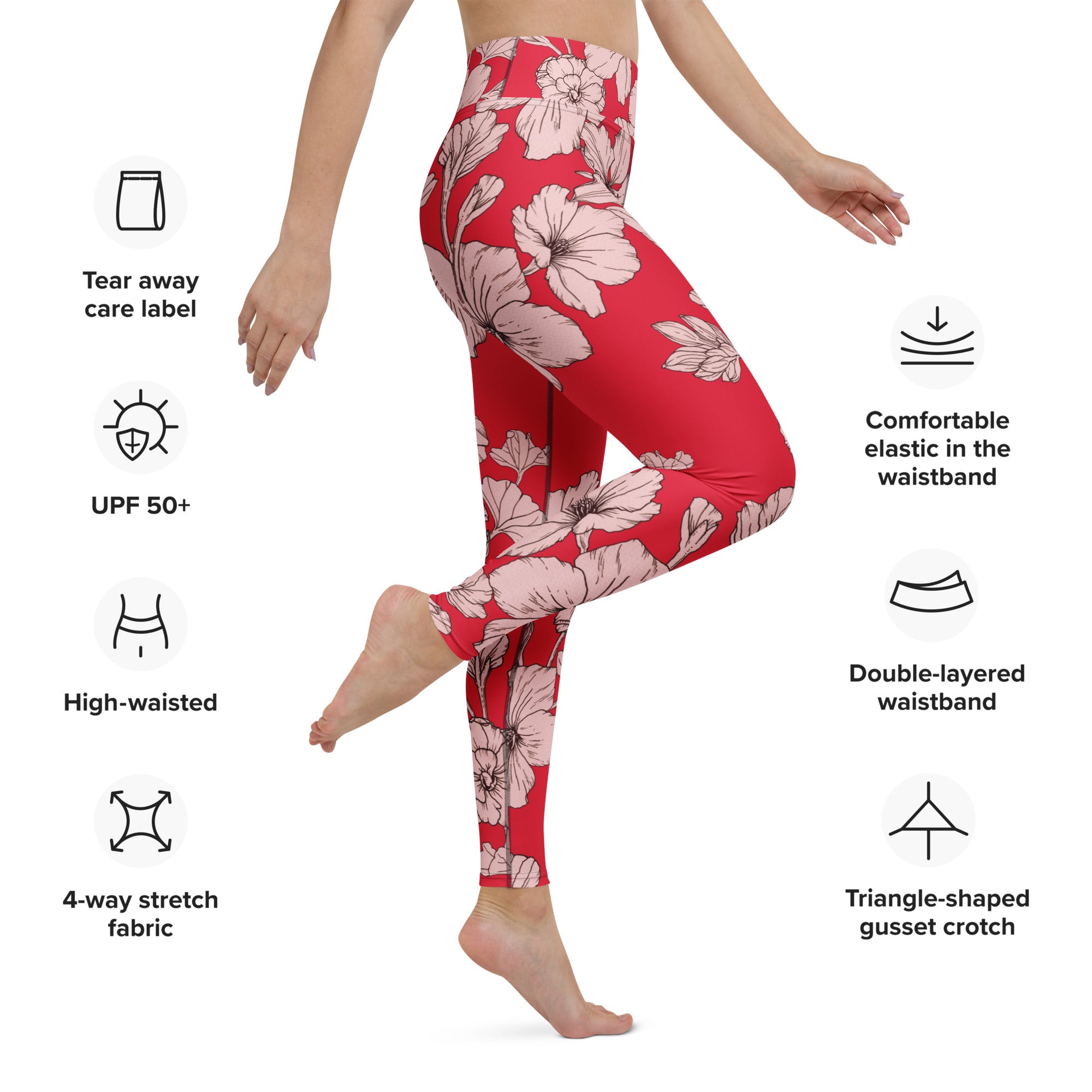 Crimson Hibiscus Yoga Leggings