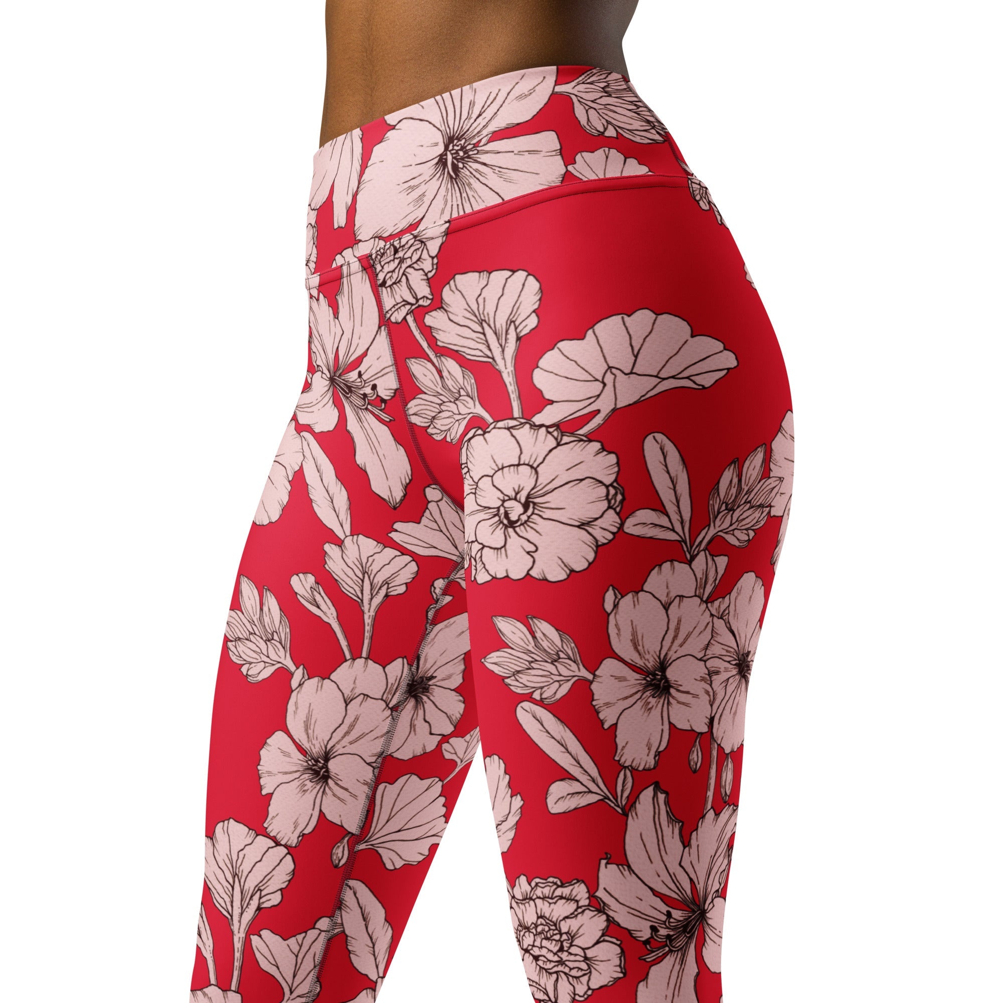 Crimson Hibiscus Yoga Leggings