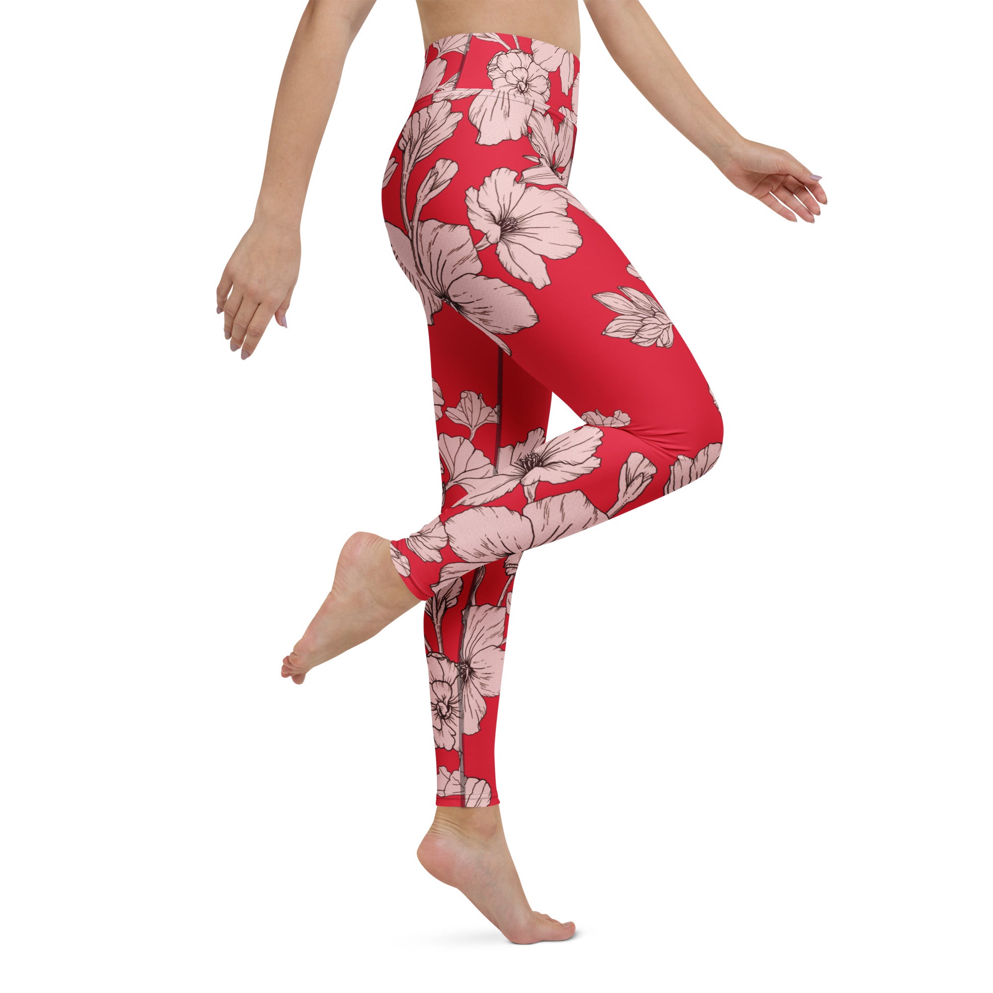 Crimson Hibiscus Yoga Leggings