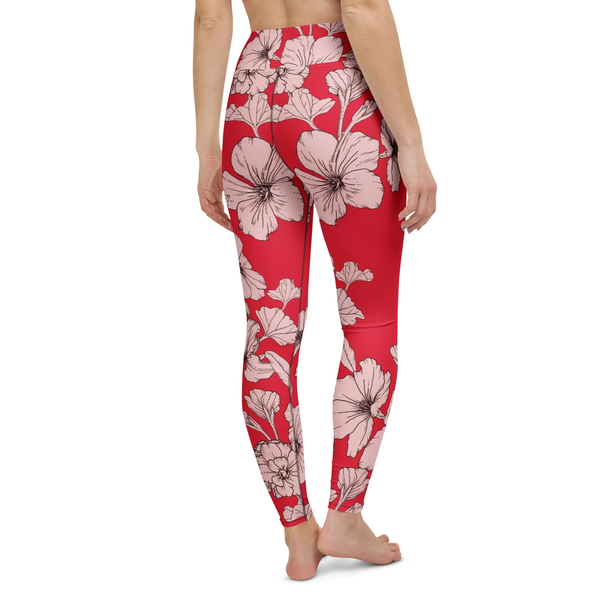 Crimson Hibiscus Yoga Leggings