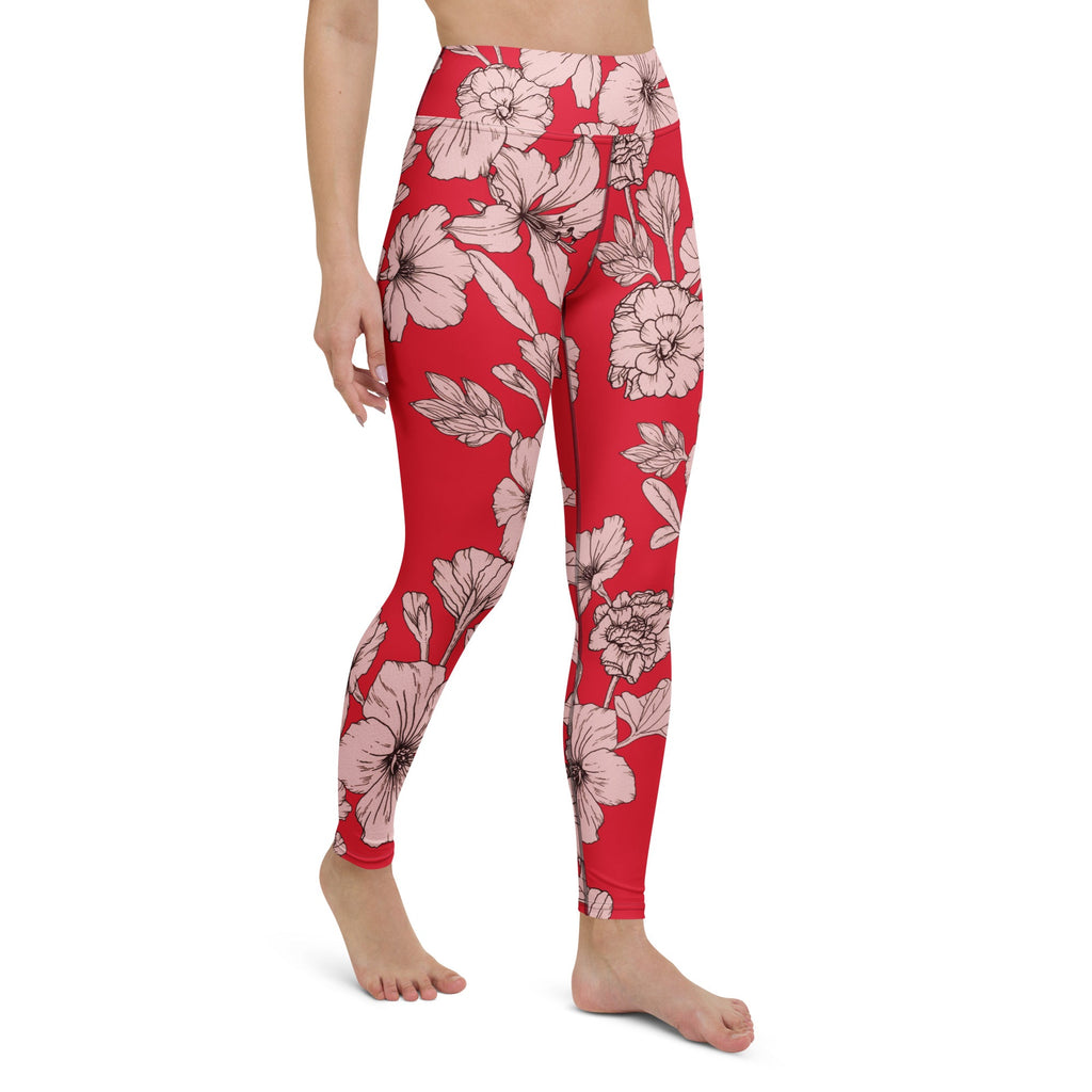 Crimson Hibiscus Yoga Leggings