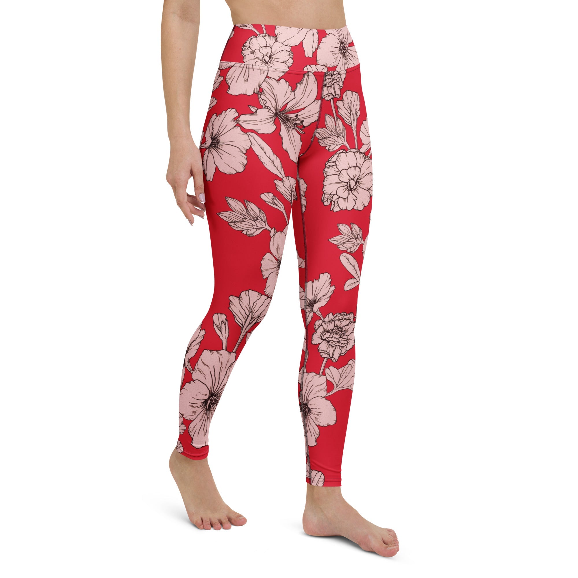 Crimson Hibiscus Yoga Leggings
