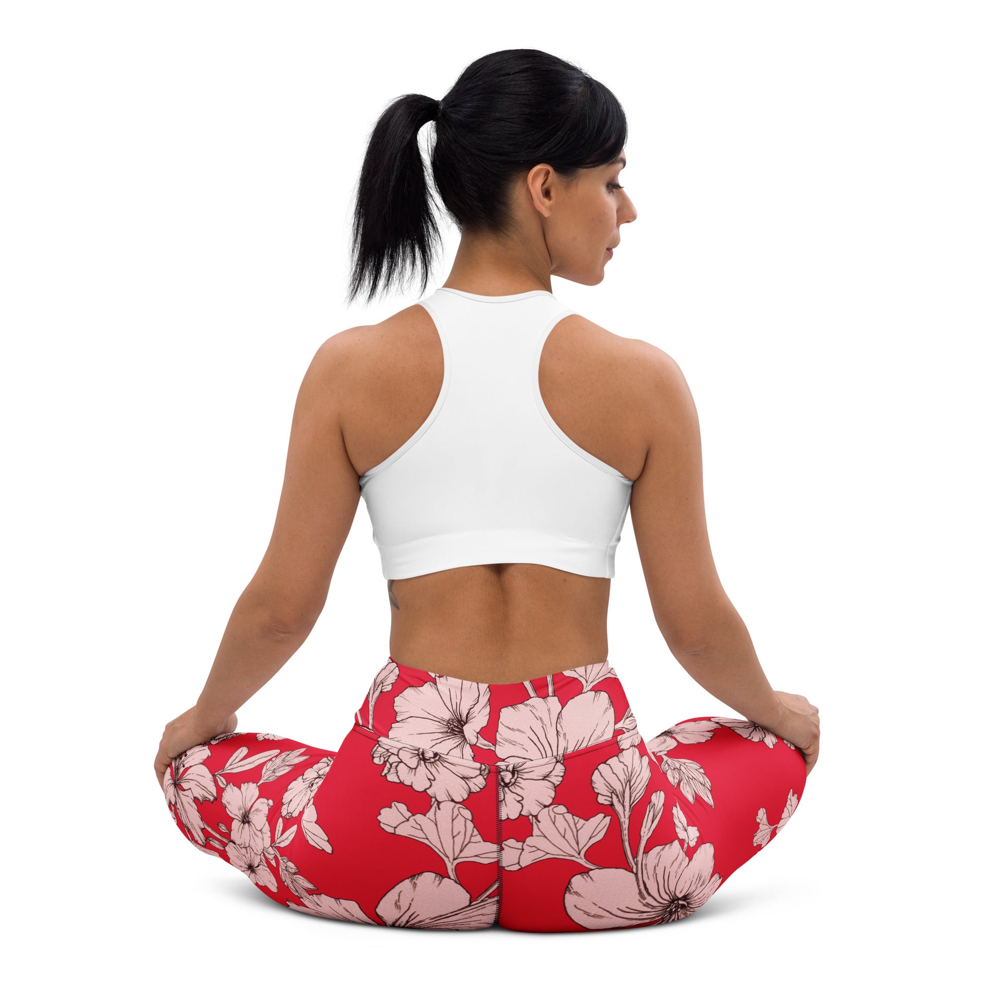 Crimson Hibiscus Yoga Leggings
