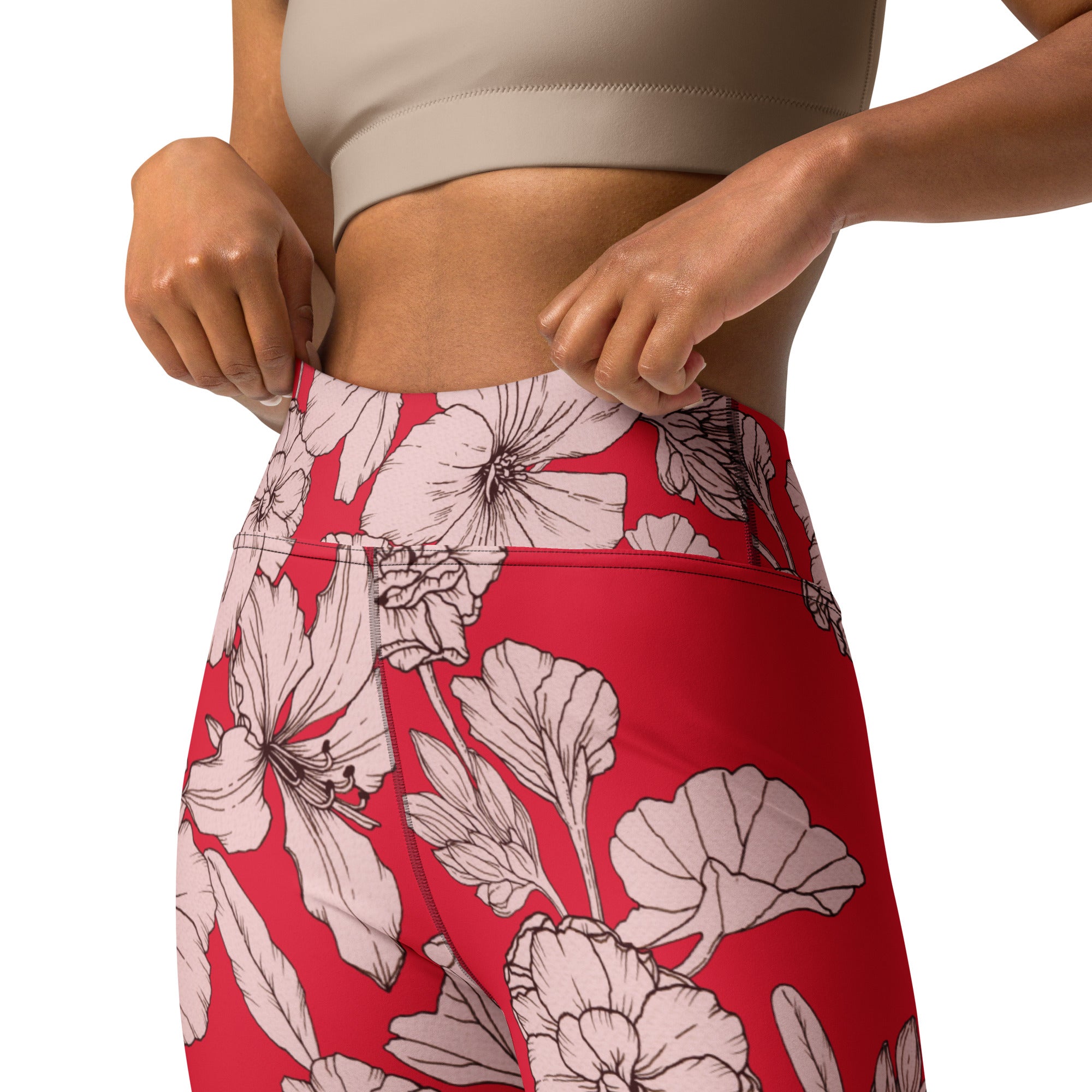 Crimson Hibiscus Yoga Leggings