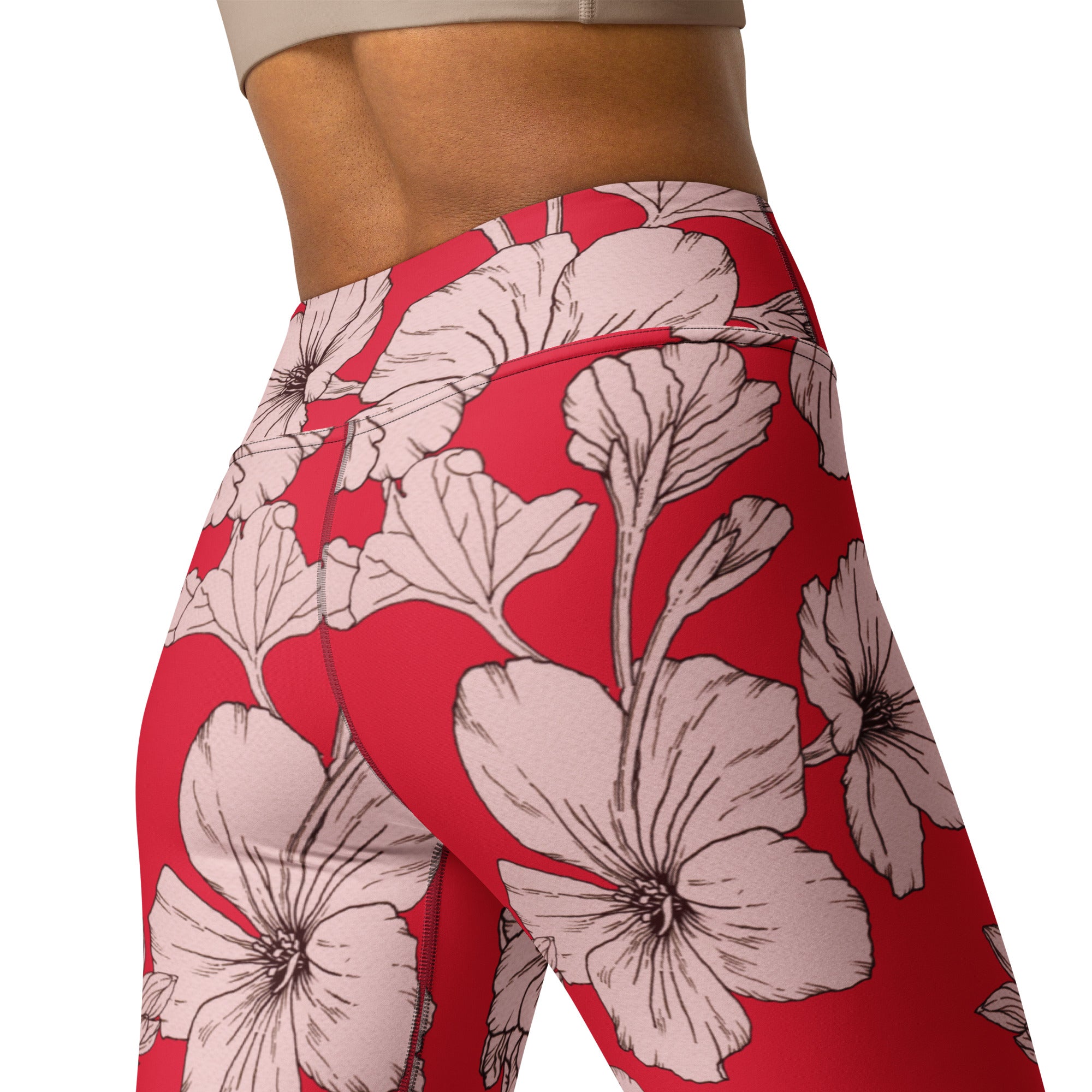 Crimson Hibiscus Yoga Leggings