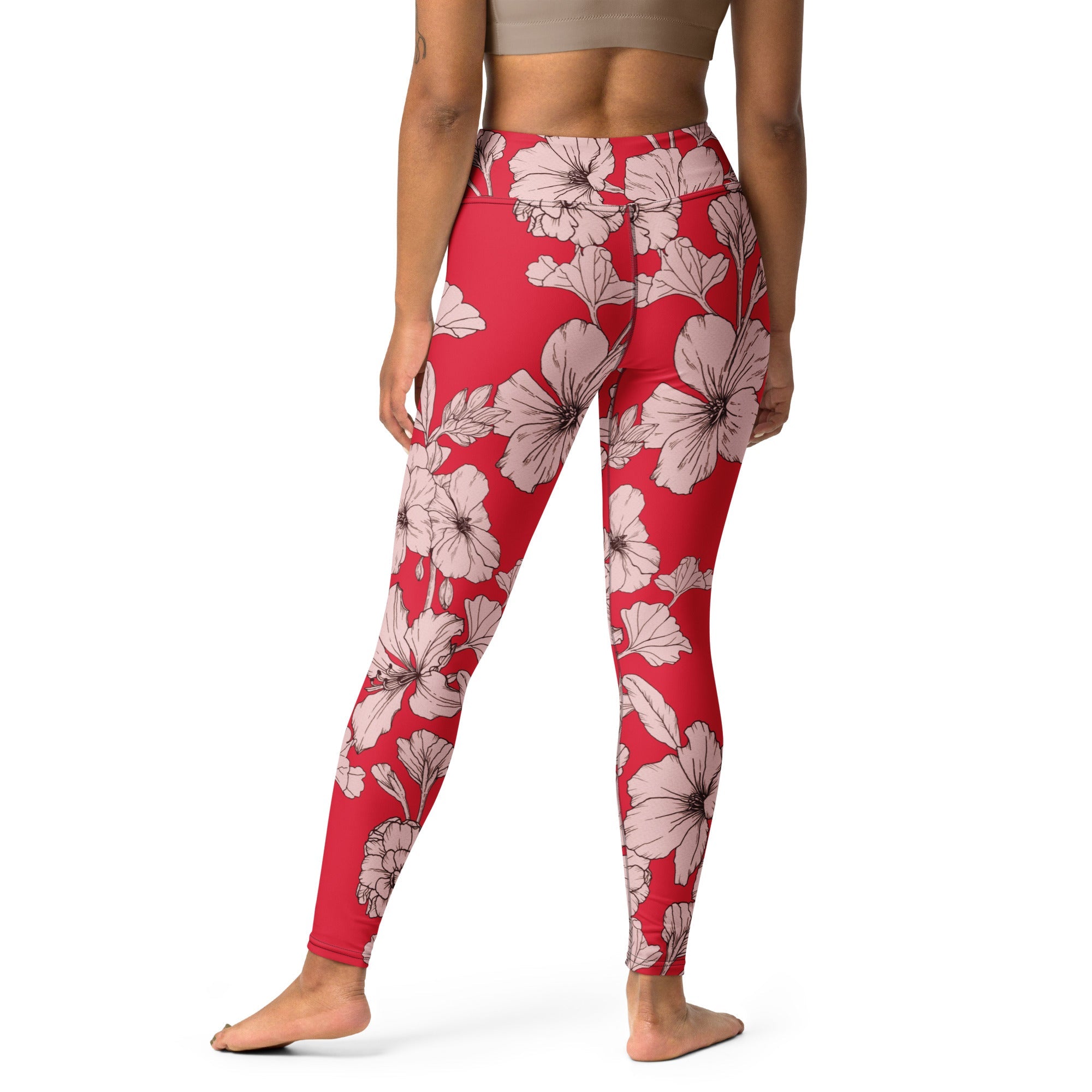 Crimson Hibiscus Yoga Leggings