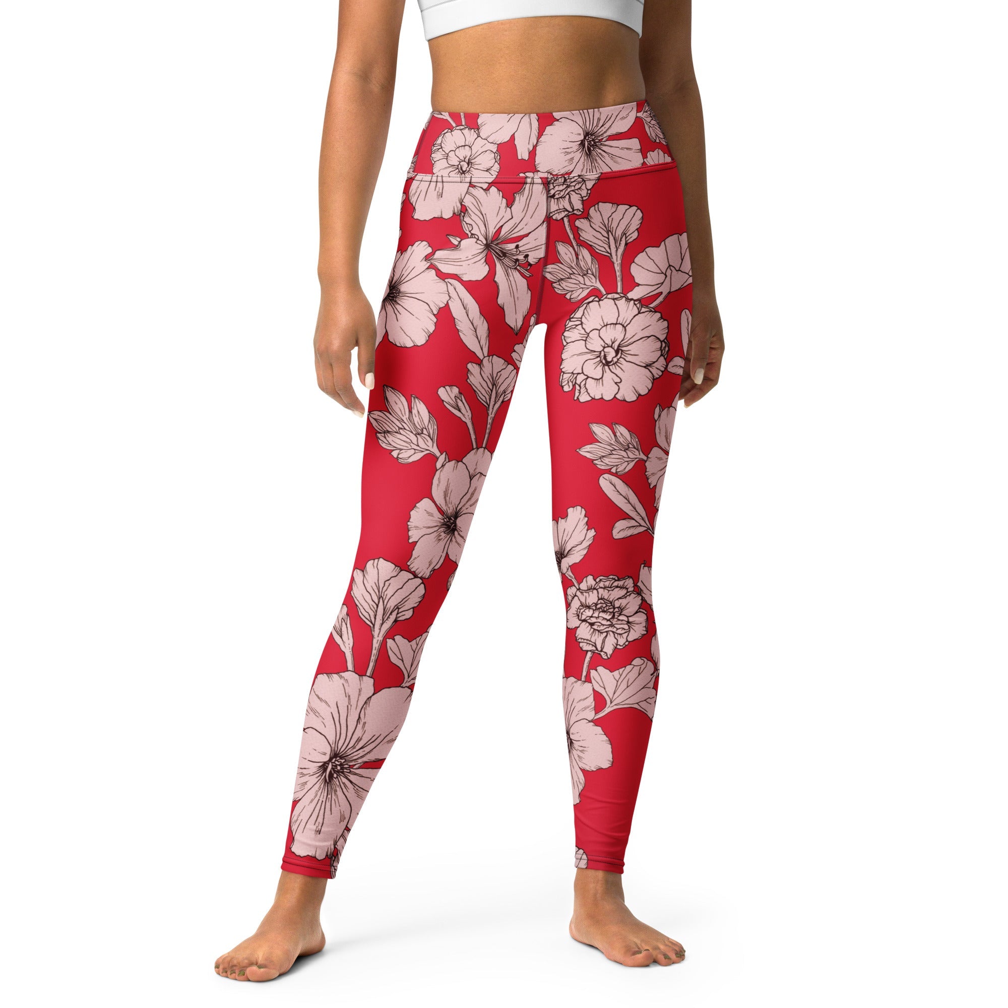 Crimson Hibiscus Yoga Leggings