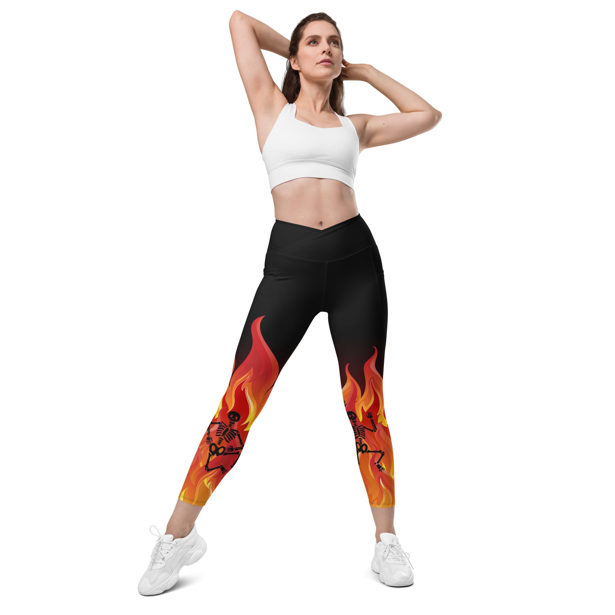 Crimson Inferno Crossover Leggings With Pockets