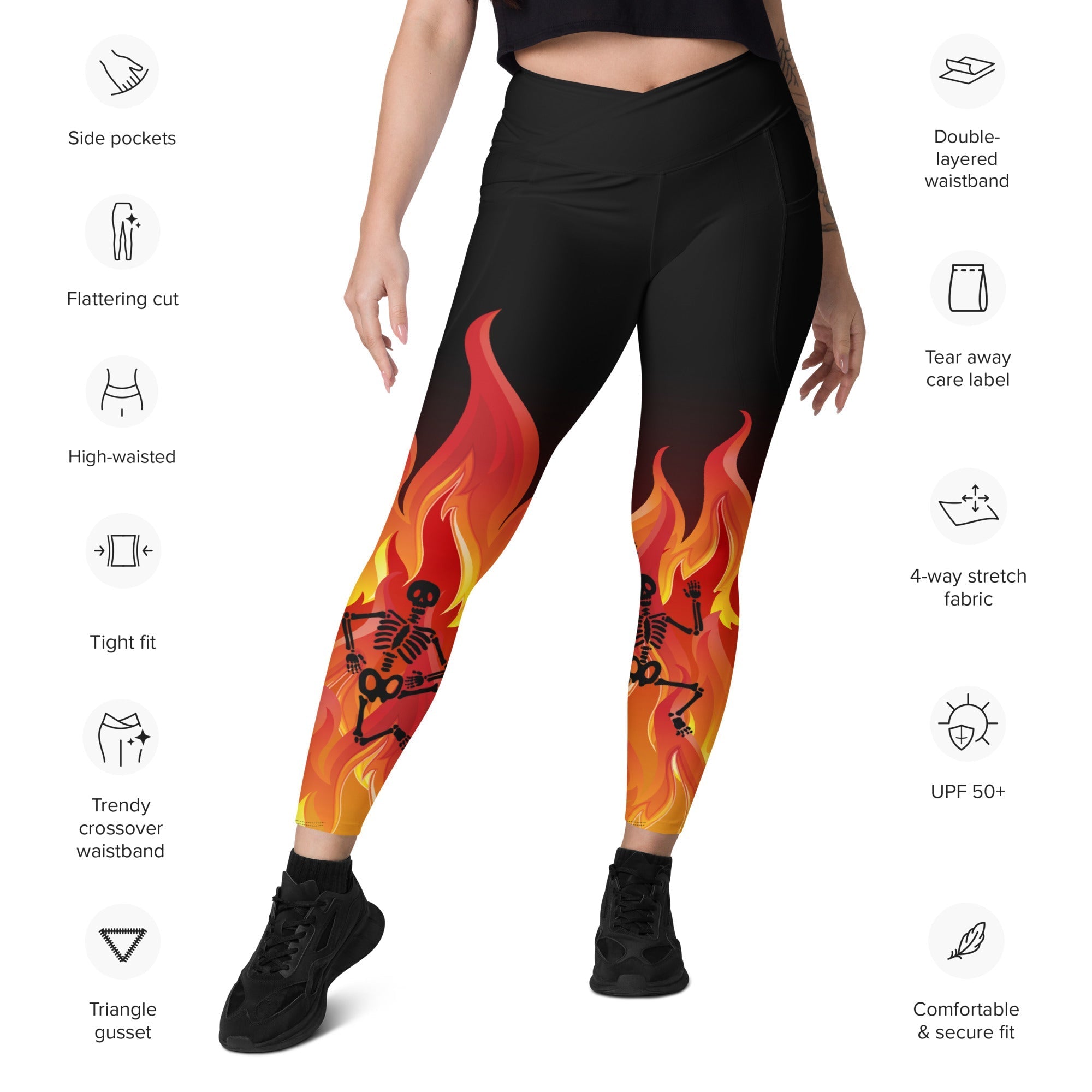 Crimson Inferno Crossover Leggings With Pockets