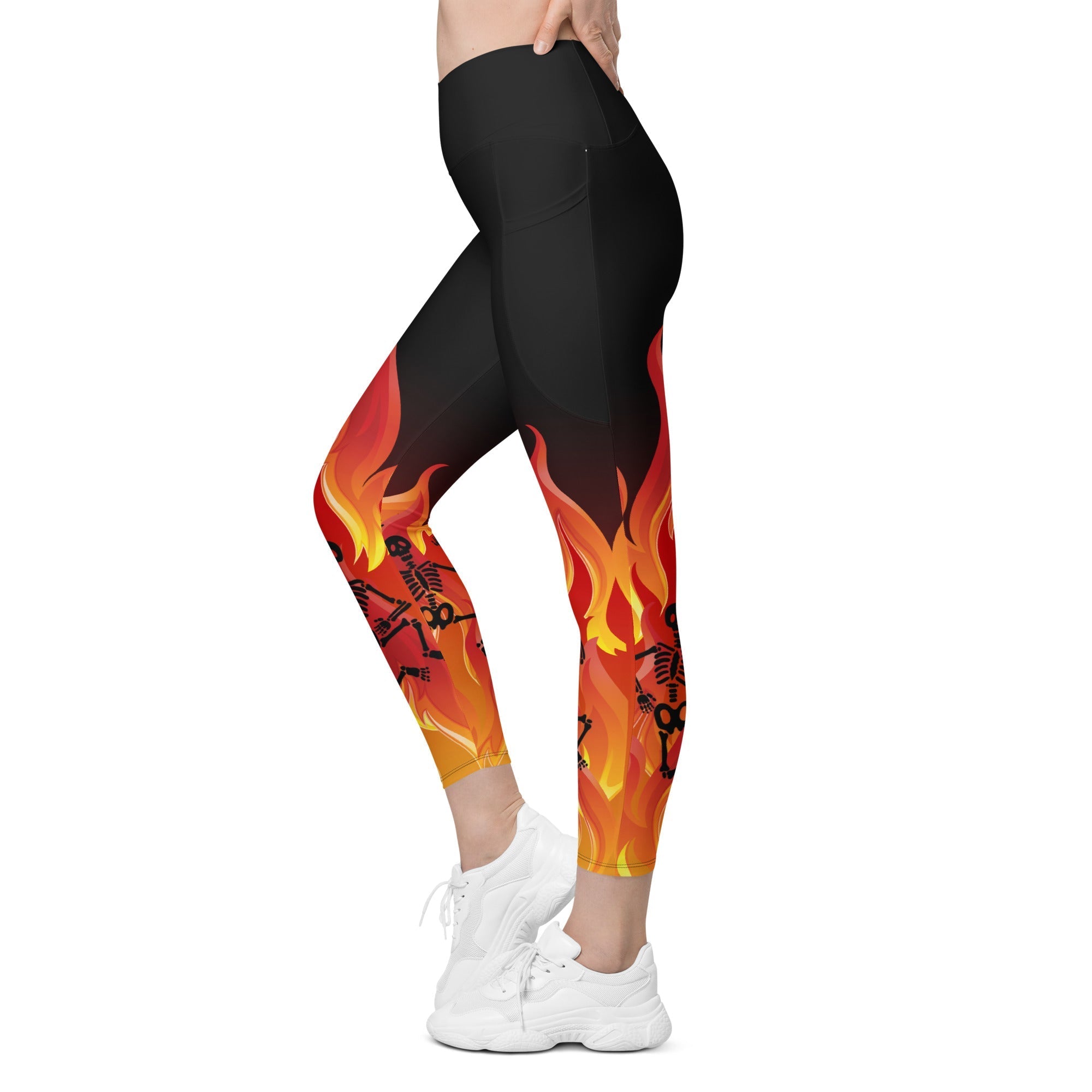 Crimson Inferno Crossover Leggings With Pockets