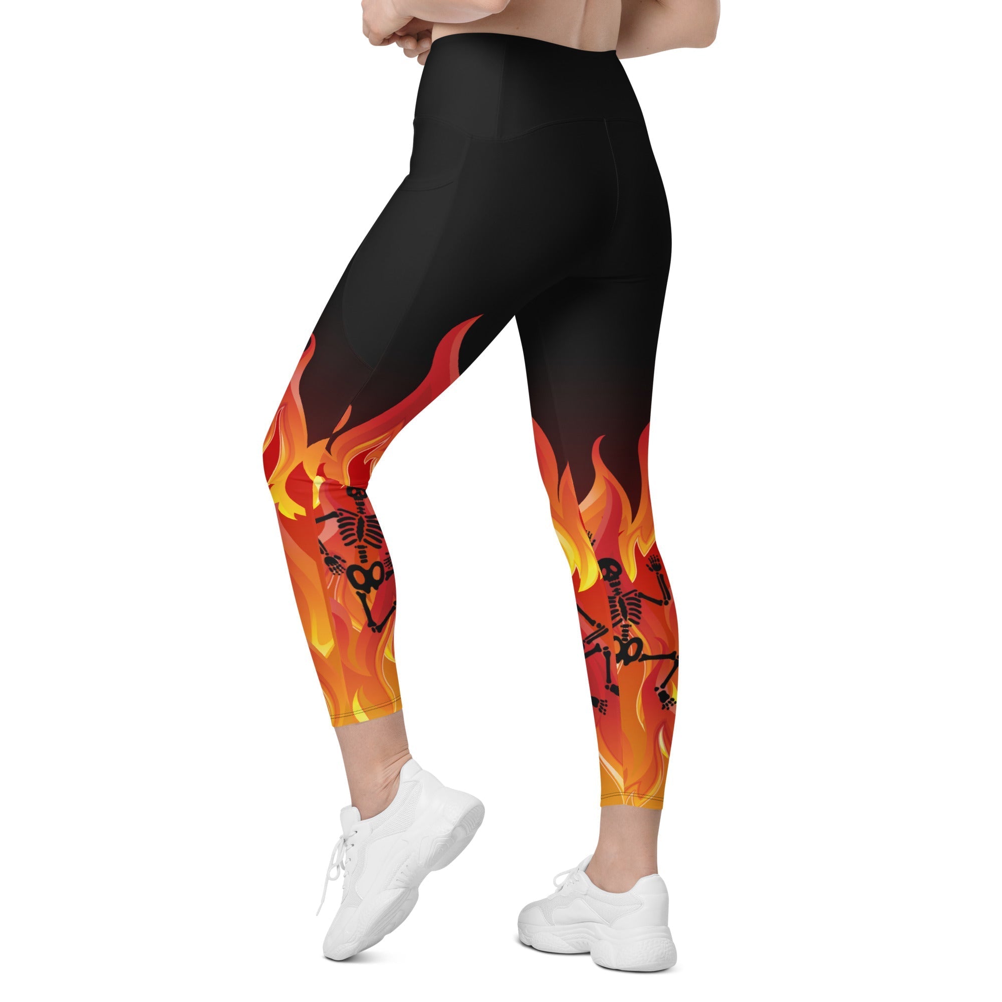 Crimson Inferno Crossover Leggings With Pockets