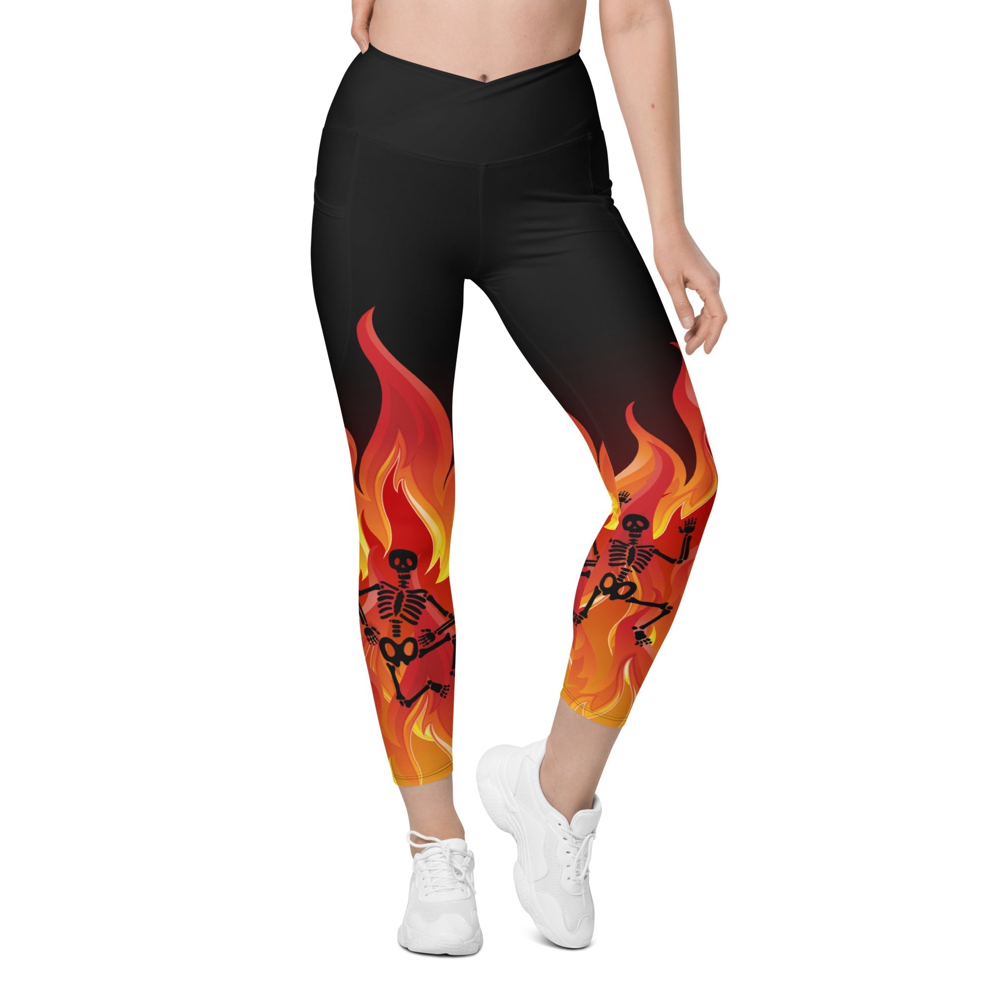 Crimson Inferno Crossover Leggings With Pockets