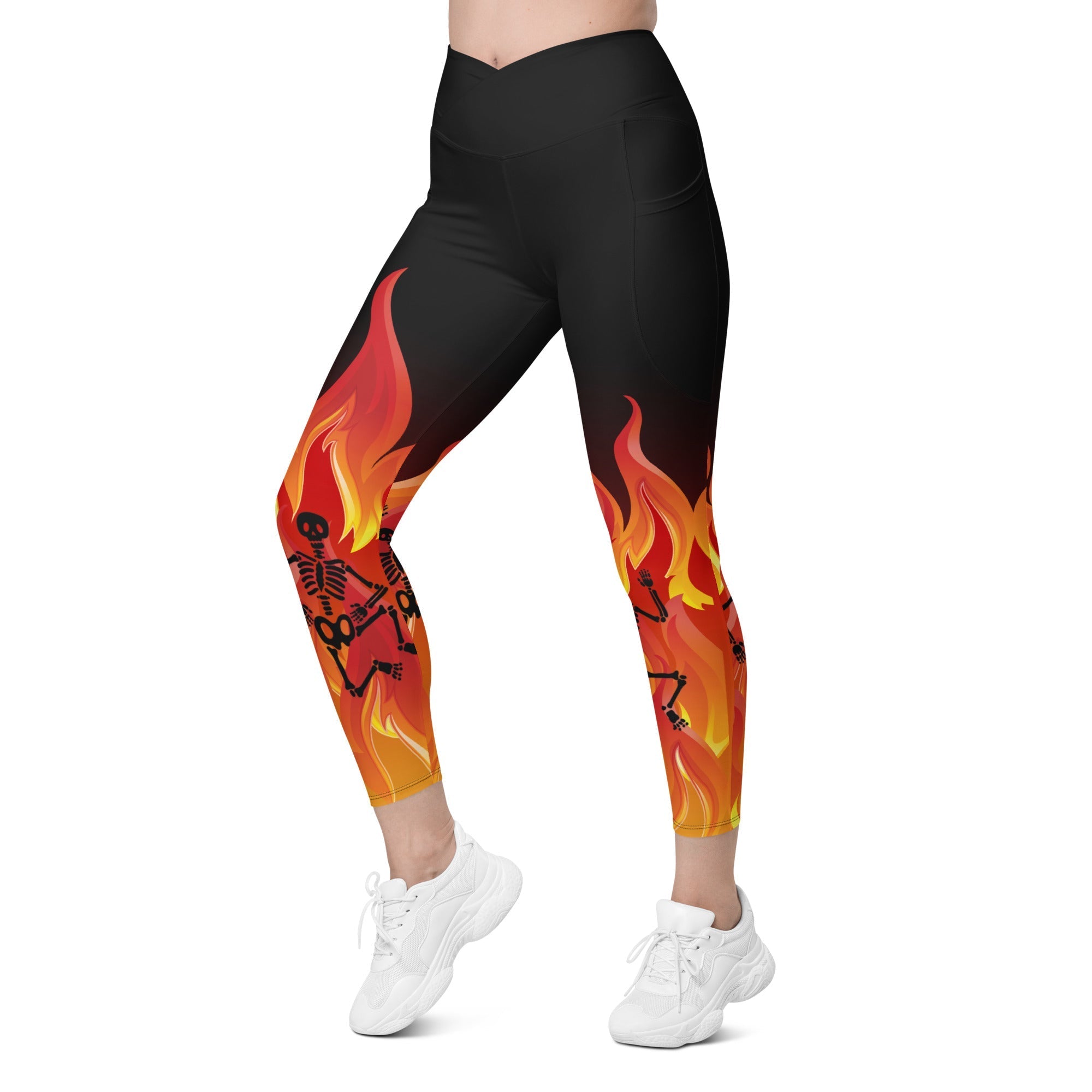 Crimson Inferno Crossover Leggings With Pockets