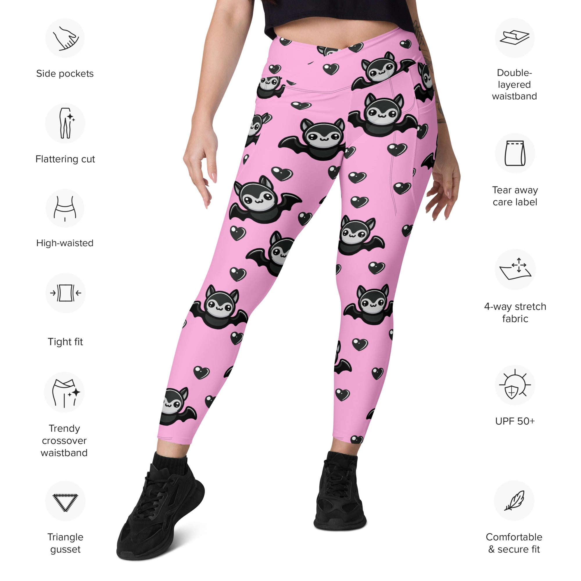 Cute Bats Crossover Leggings With Pockets