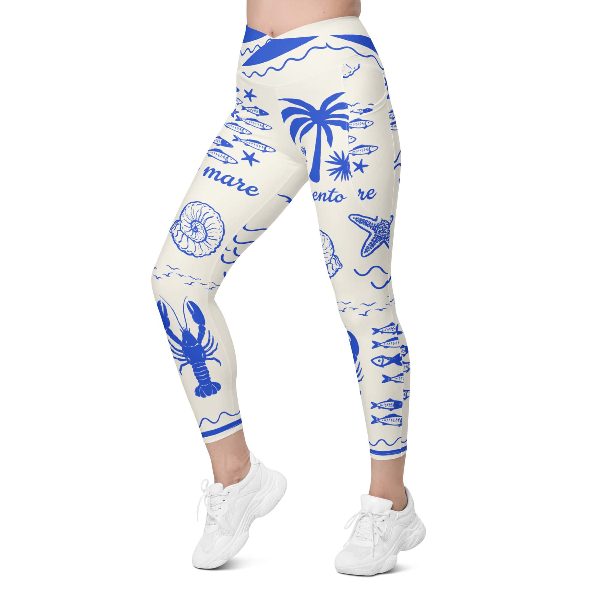 Cute Nautical Crossover Leggings With Pockets