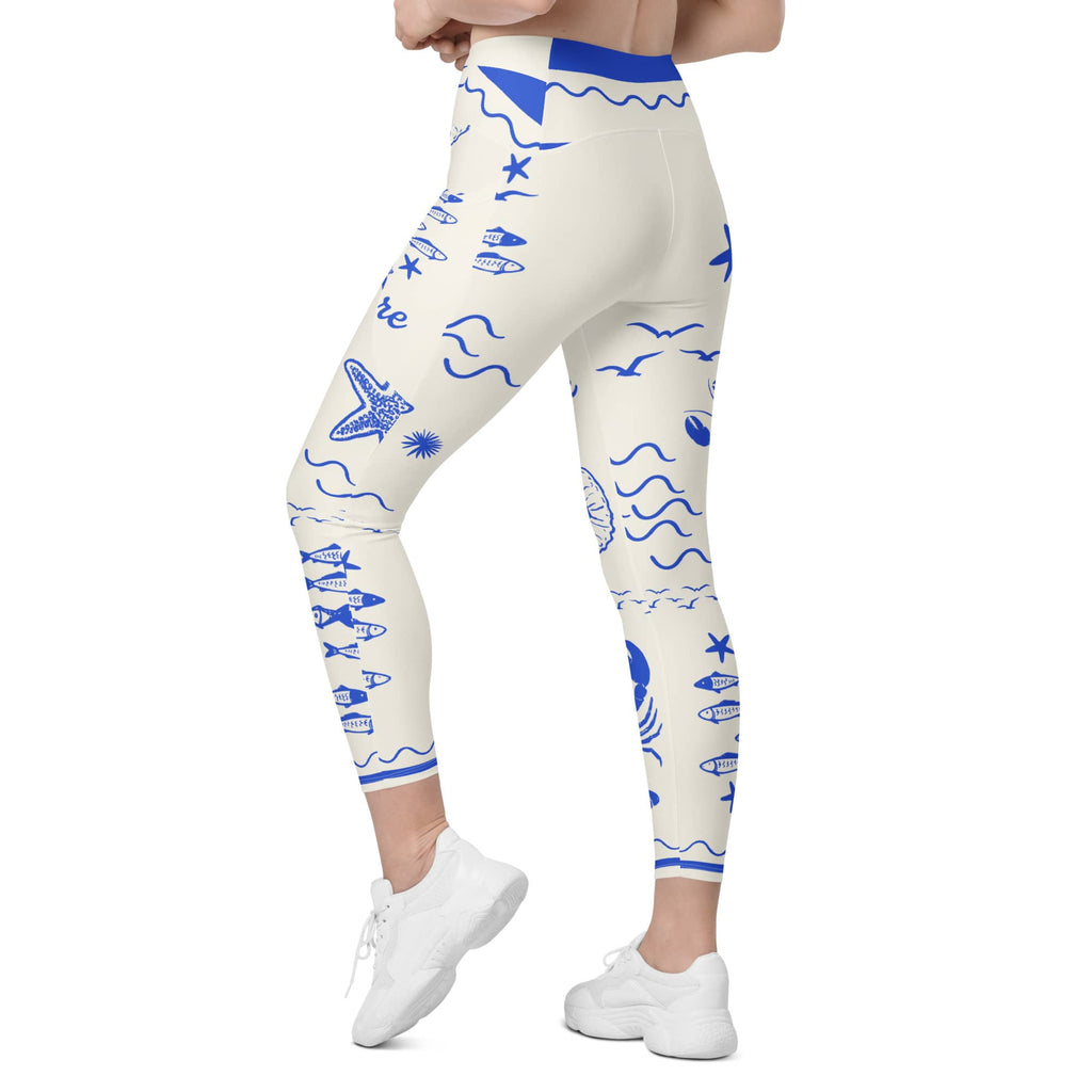 Cute Nautical Crossover Leggings With Pockets