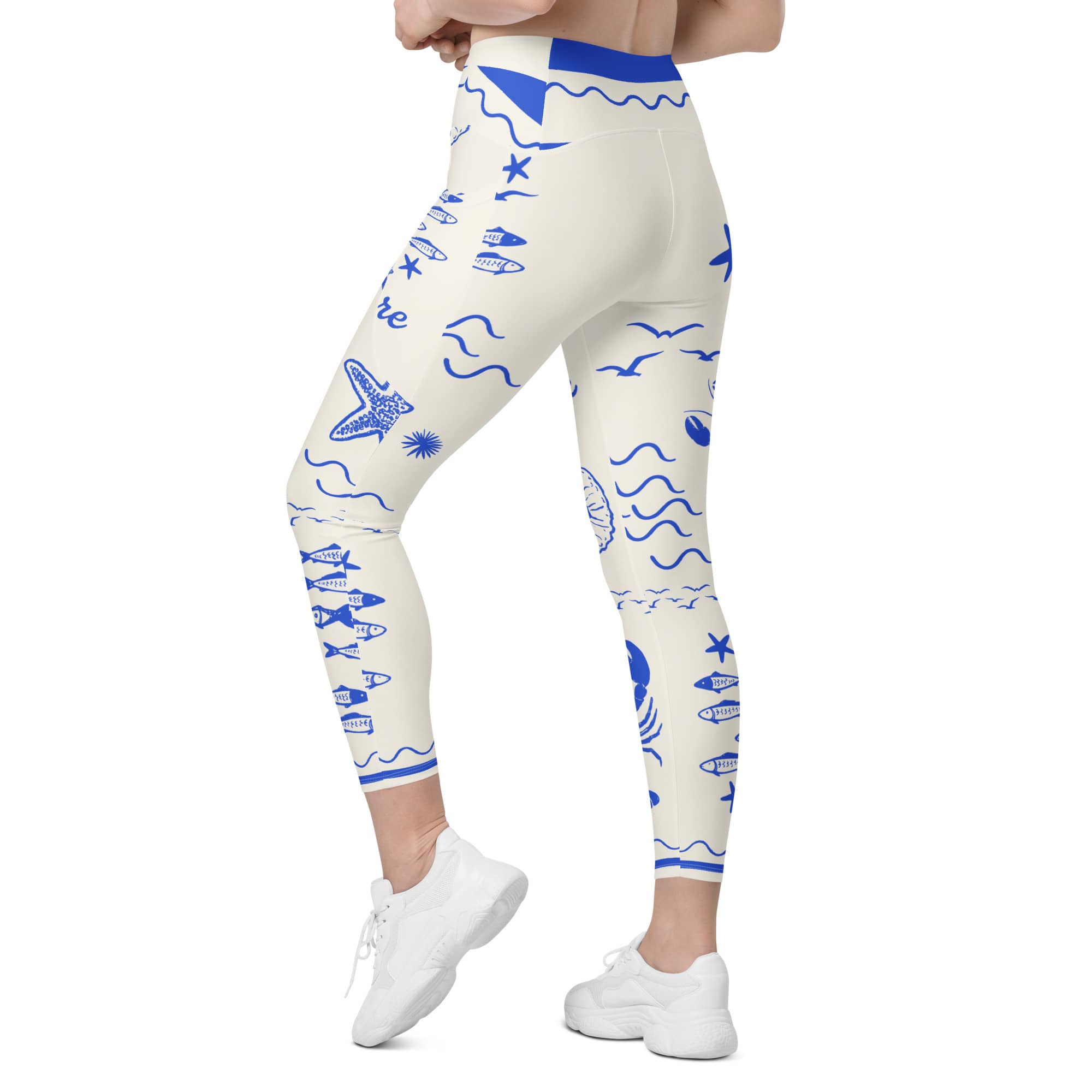 Cute Nautical Crossover Leggings With Pockets