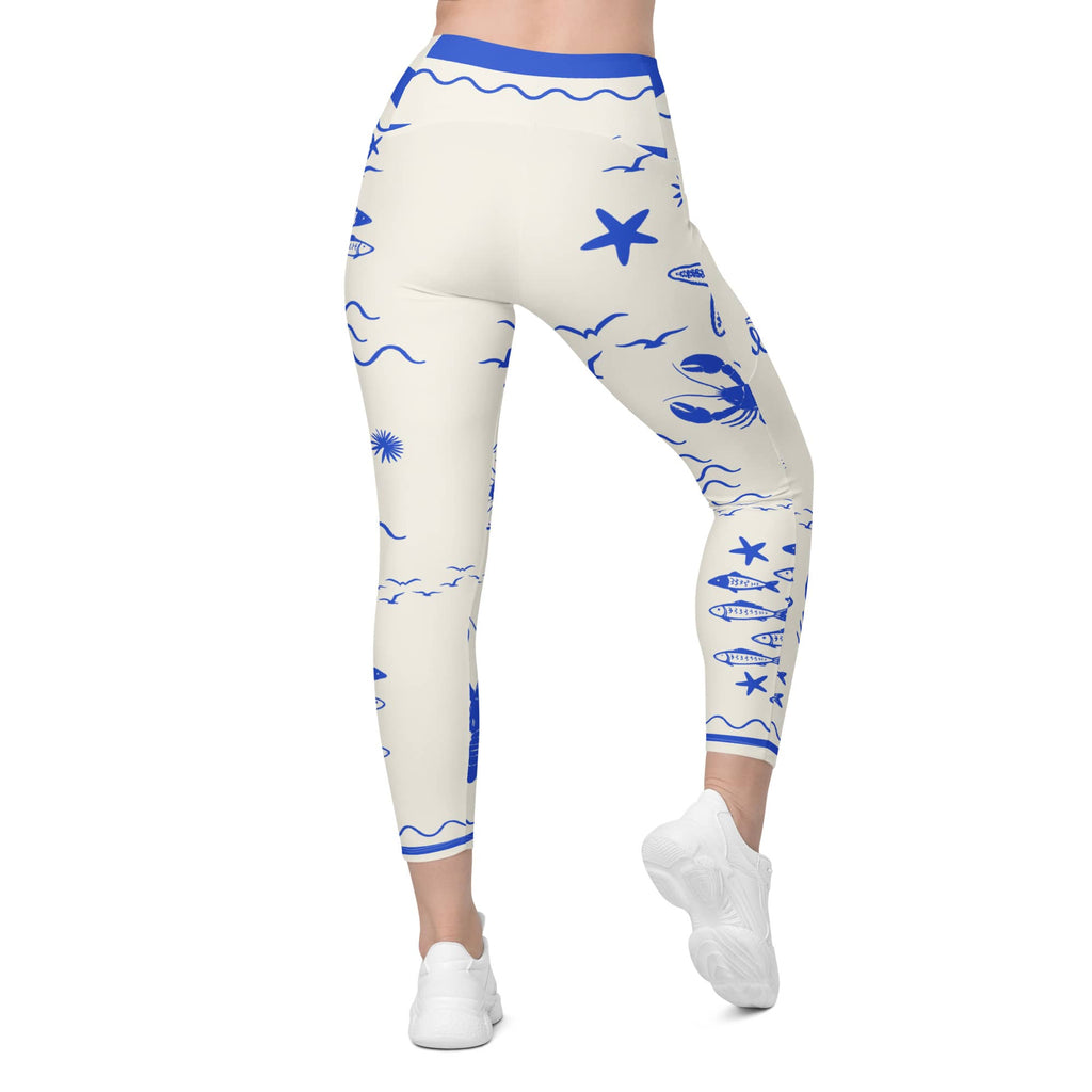 Cute Nautical Crossover Leggings With Pockets