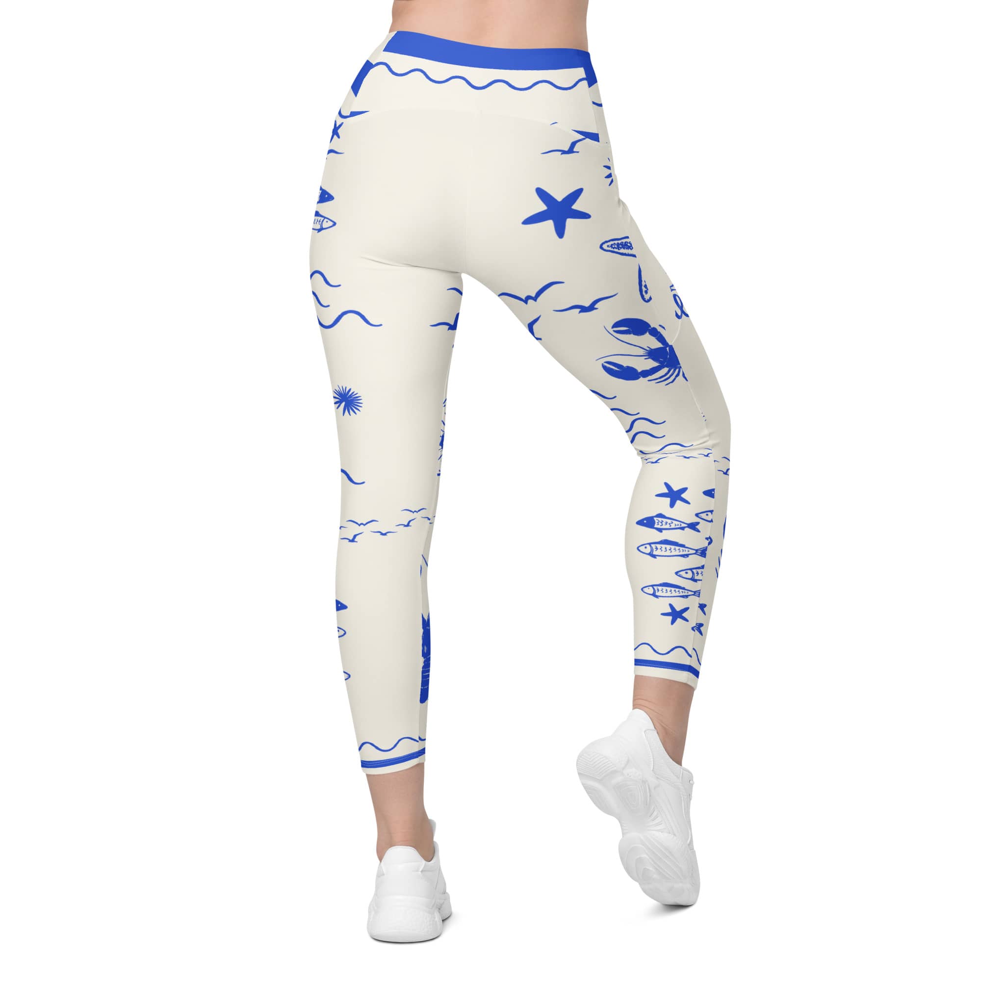 Cute Nautical Crossover Leggings With Pockets