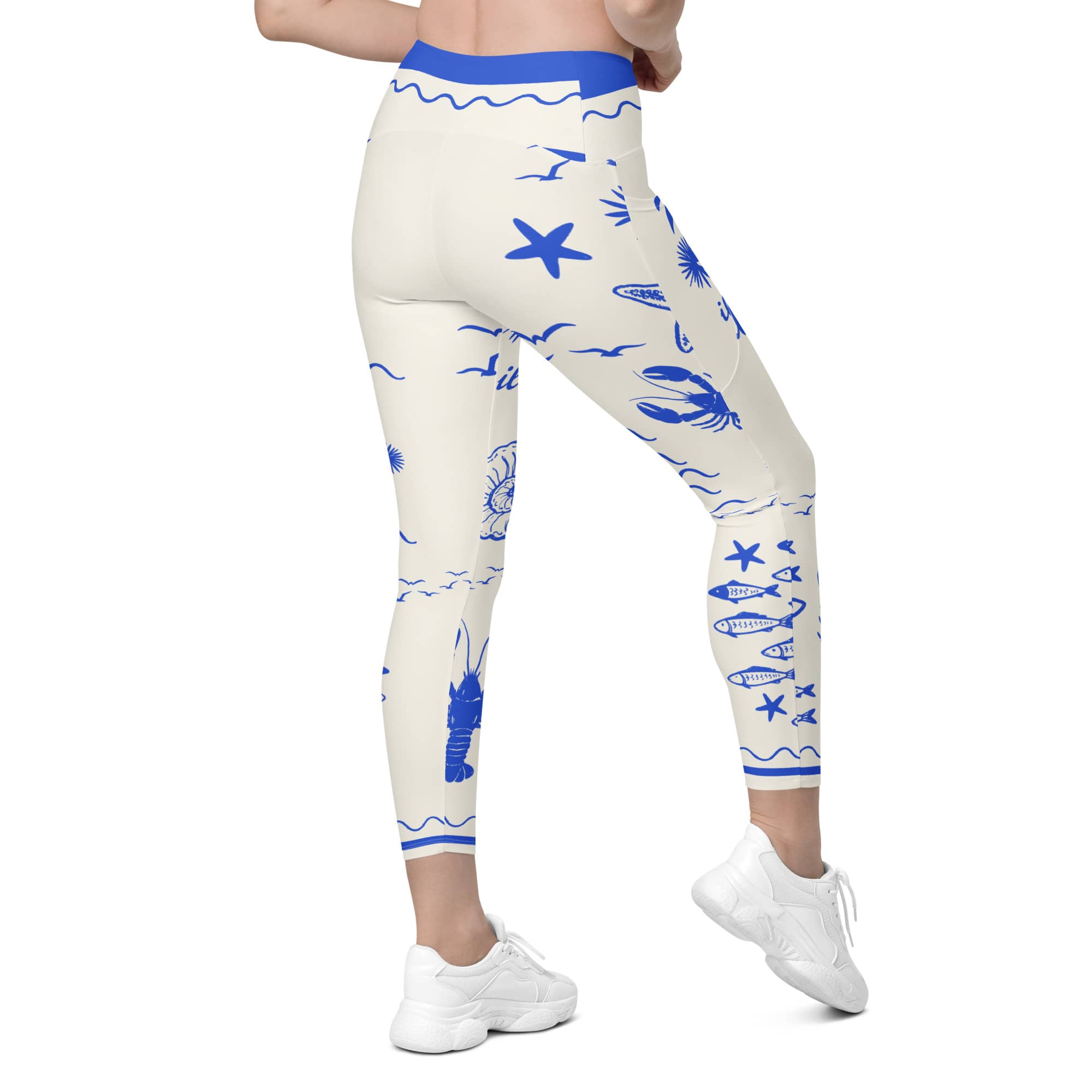 Cute Nautical Crossover Leggings With Pockets