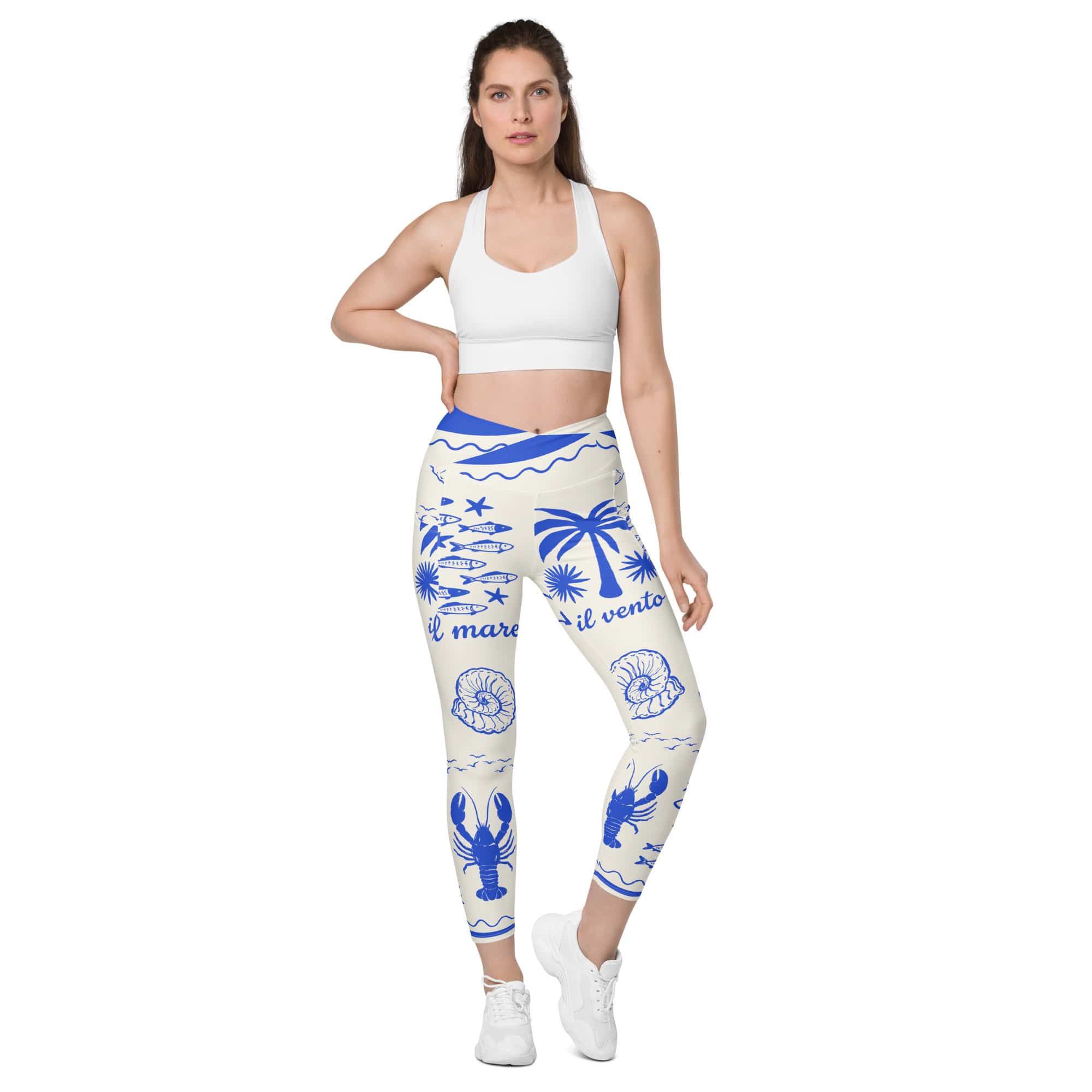 Cute Nautical Crossover Leggings With Pockets