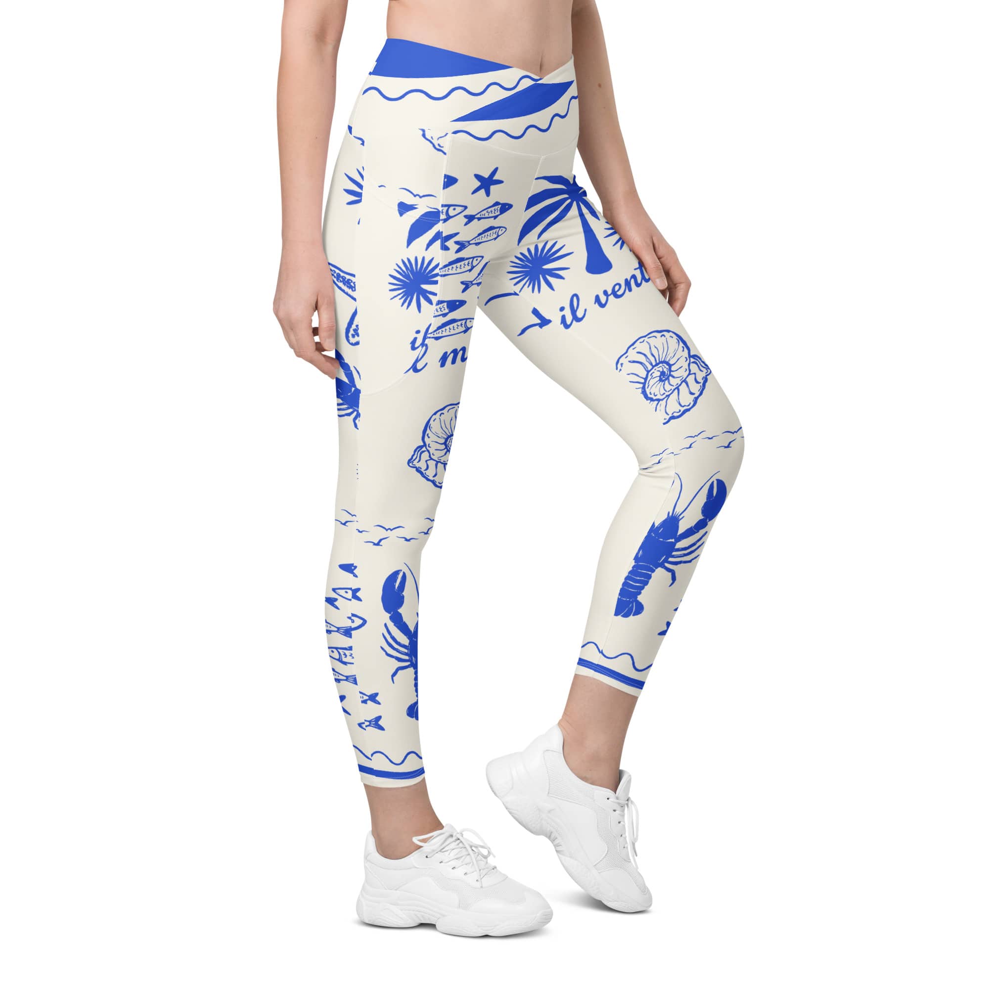 Cute Nautical Crossover Leggings With Pockets