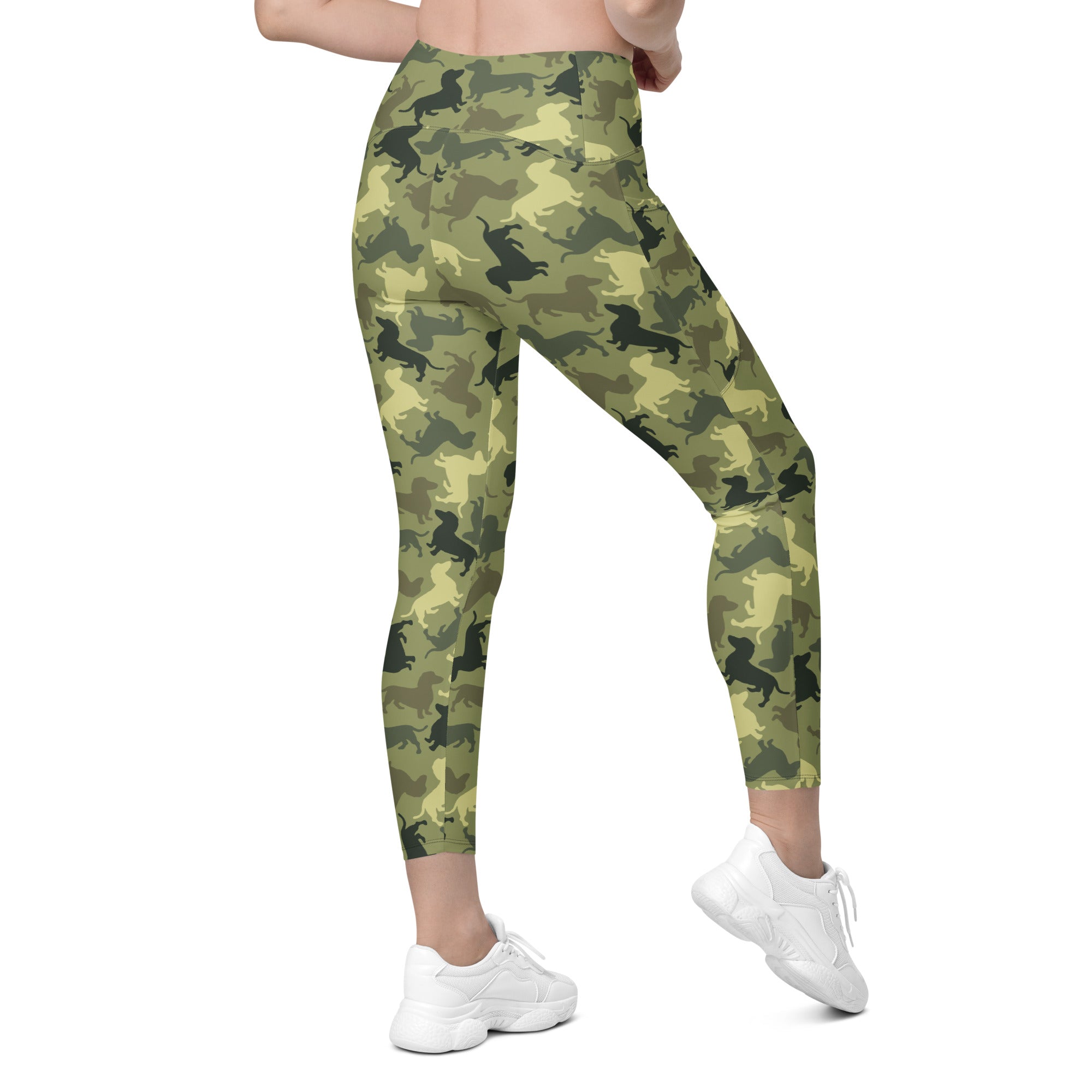 Dachshund Camo Crossover Leggings With Pockets