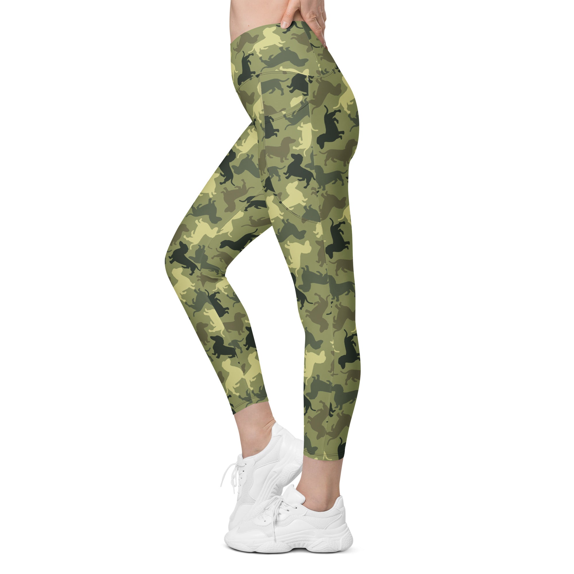 Dachshund Camo Crossover Leggings With Pockets