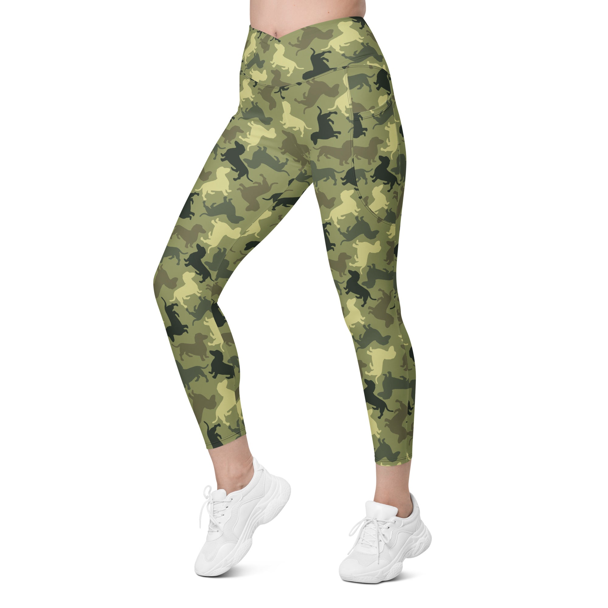 Dachshund Camo Crossover Leggings With Pockets