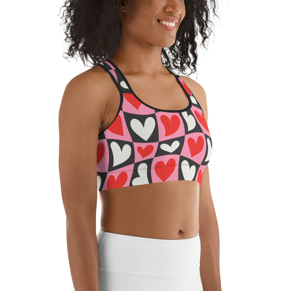 Dancing Hearts Checkerboard Sports Bra