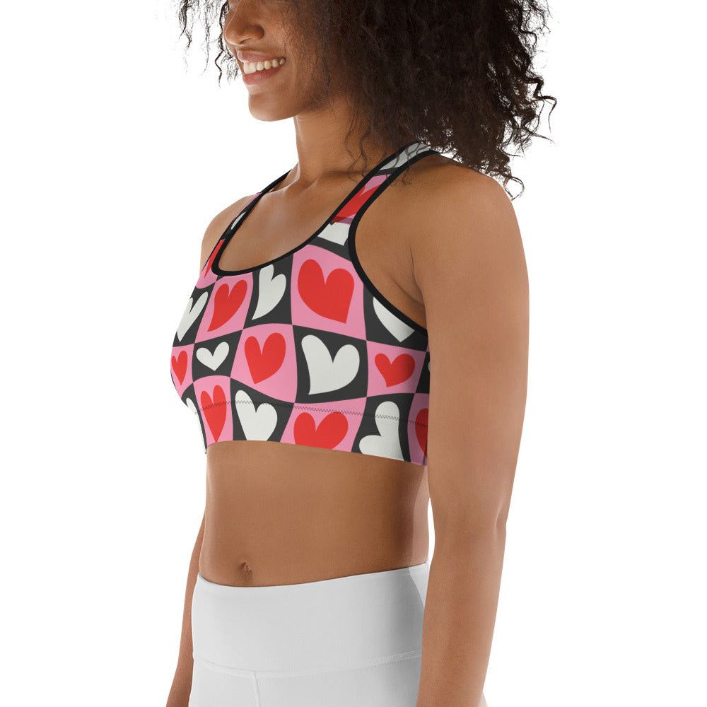 Dancing Hearts Checkerboard Sports Bra