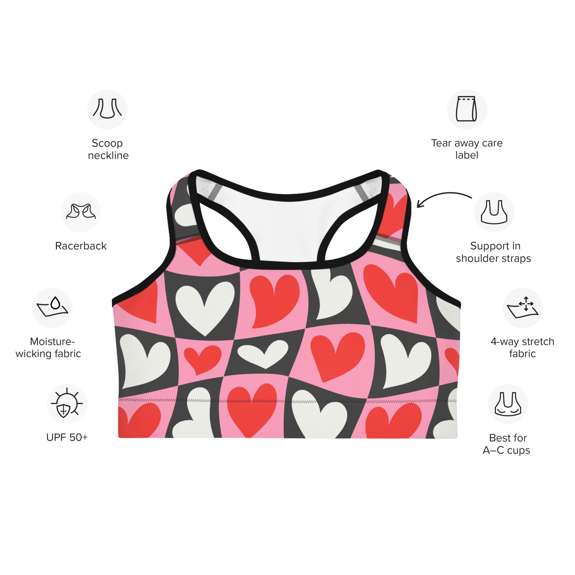 Dancing Hearts Checkerboard Sports Bra