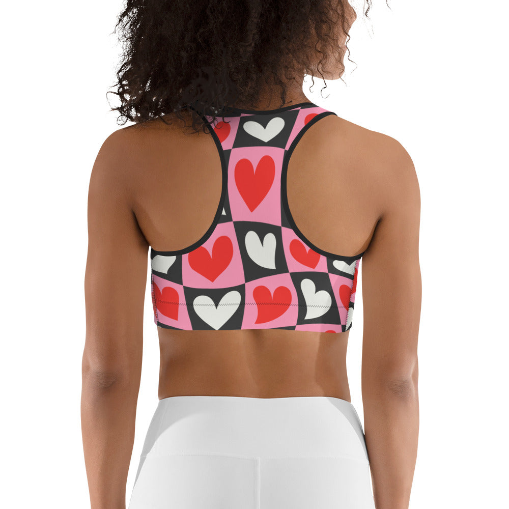 Dancing Hearts Checkerboard Sports Bra