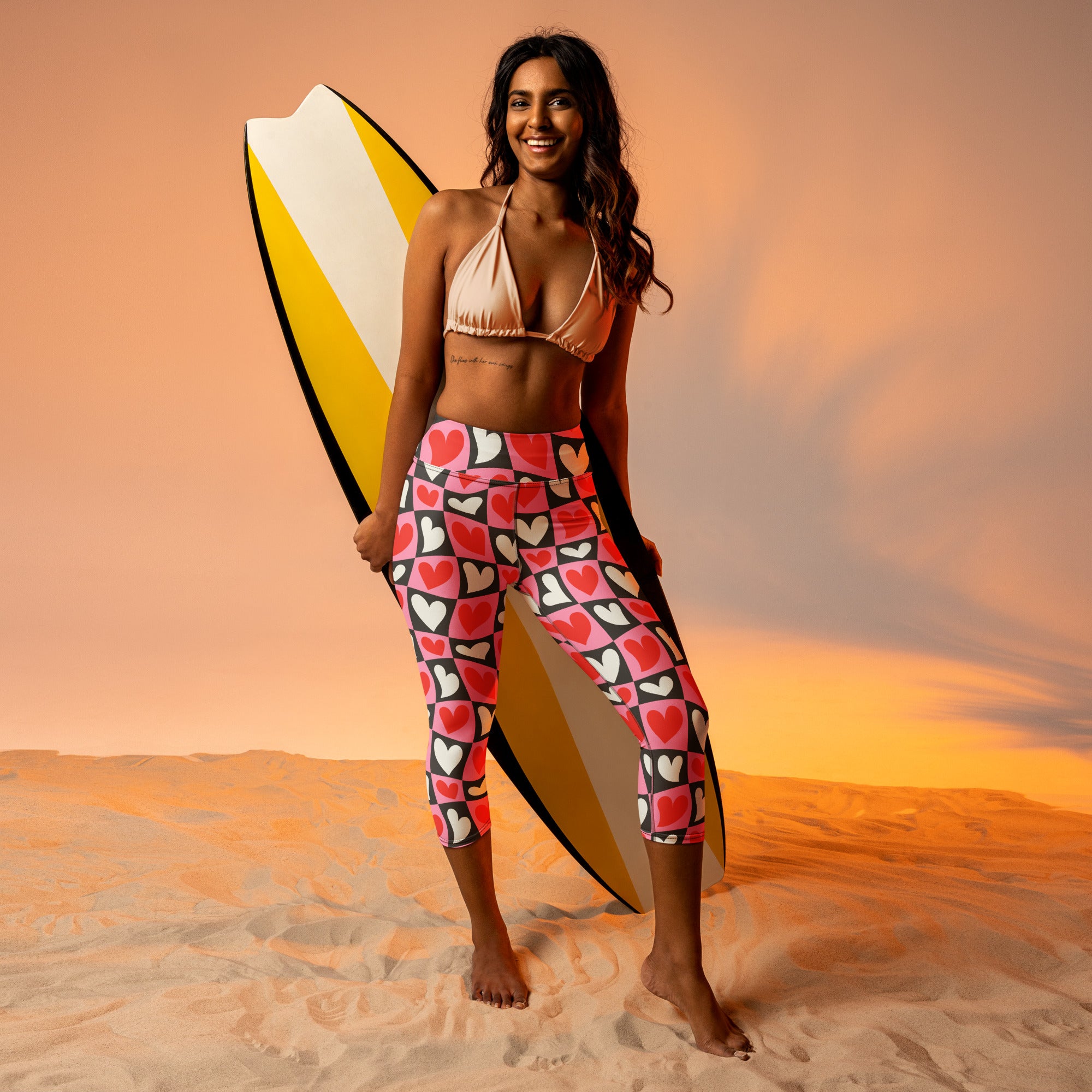 Dancing Hearts Checkerboard Yoga Capris