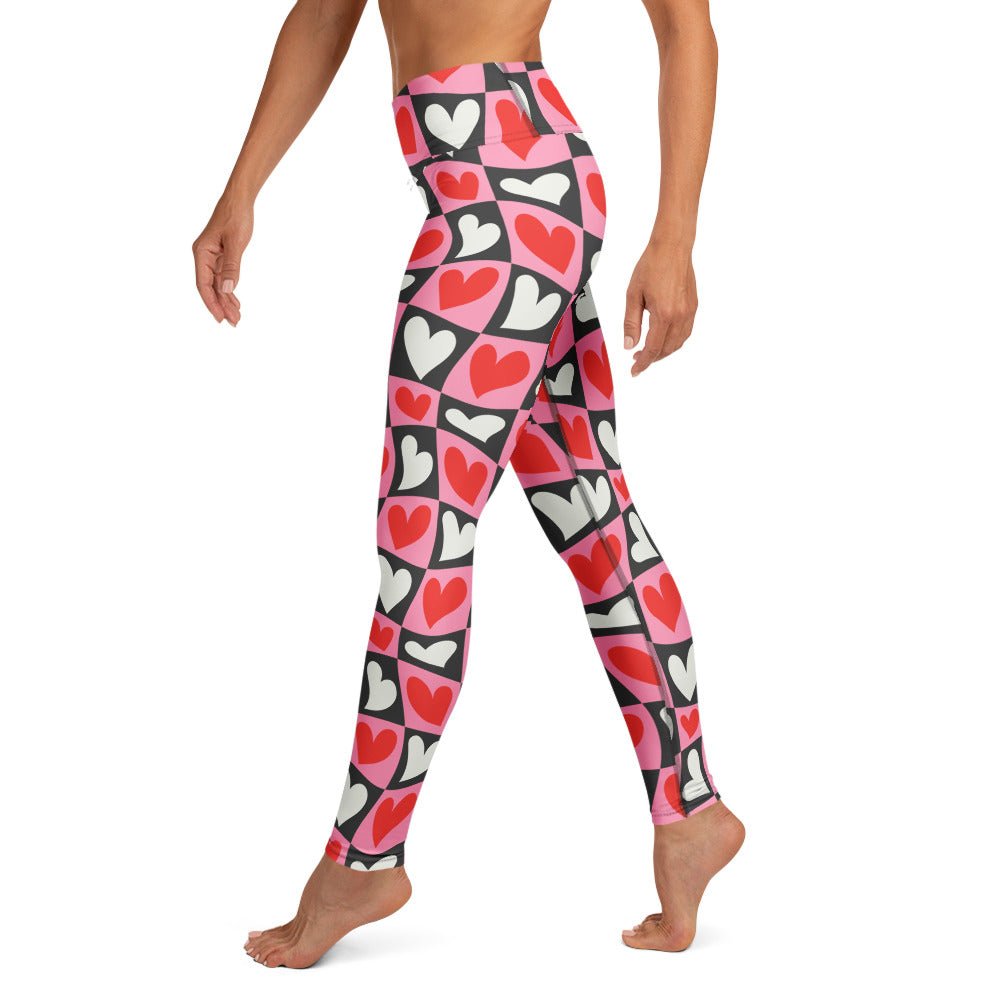 Dancing Hearts Checkerboard Yoga Leggings