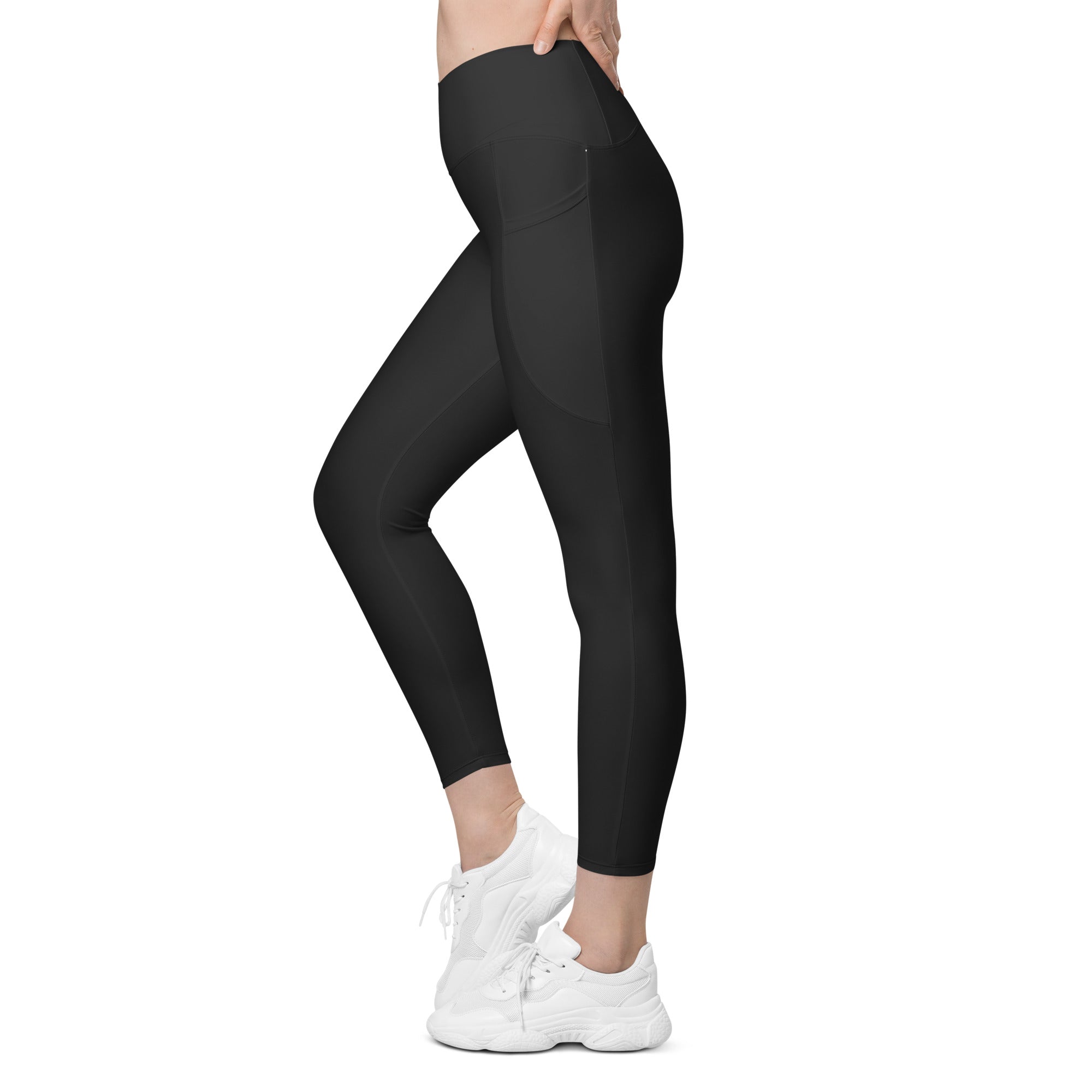 Dark Charcoal Black Crossover Leggings With Pockets