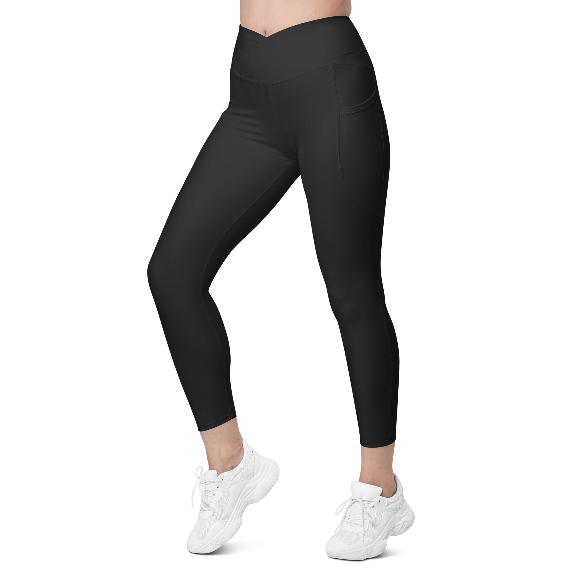 Dark Charcoal Black Crossover Leggings With Pockets