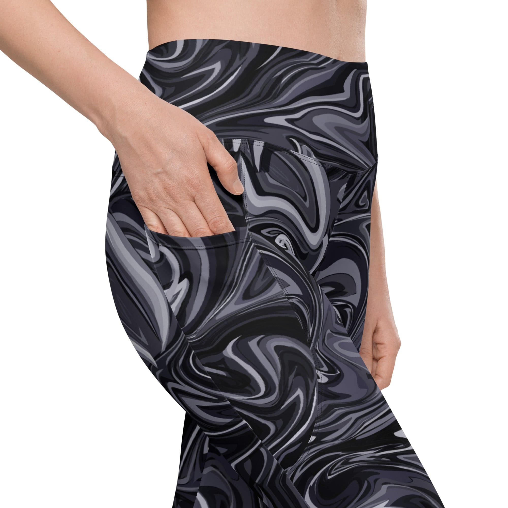 Dark Monochrome Marble Leggings With Pockets