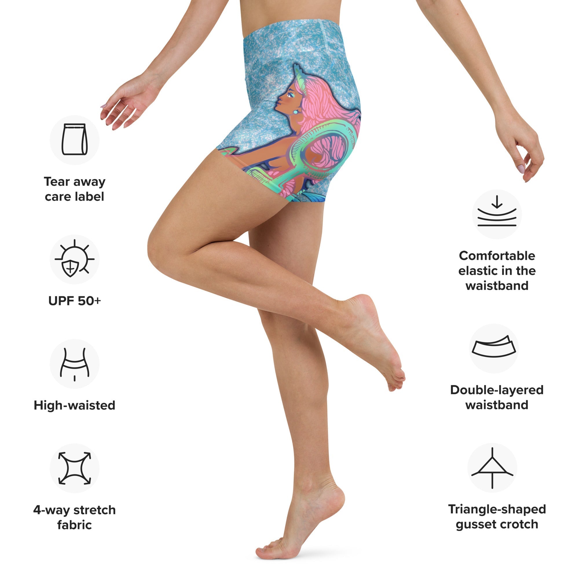 Darker Skin Mermaid Yoga Shorts
