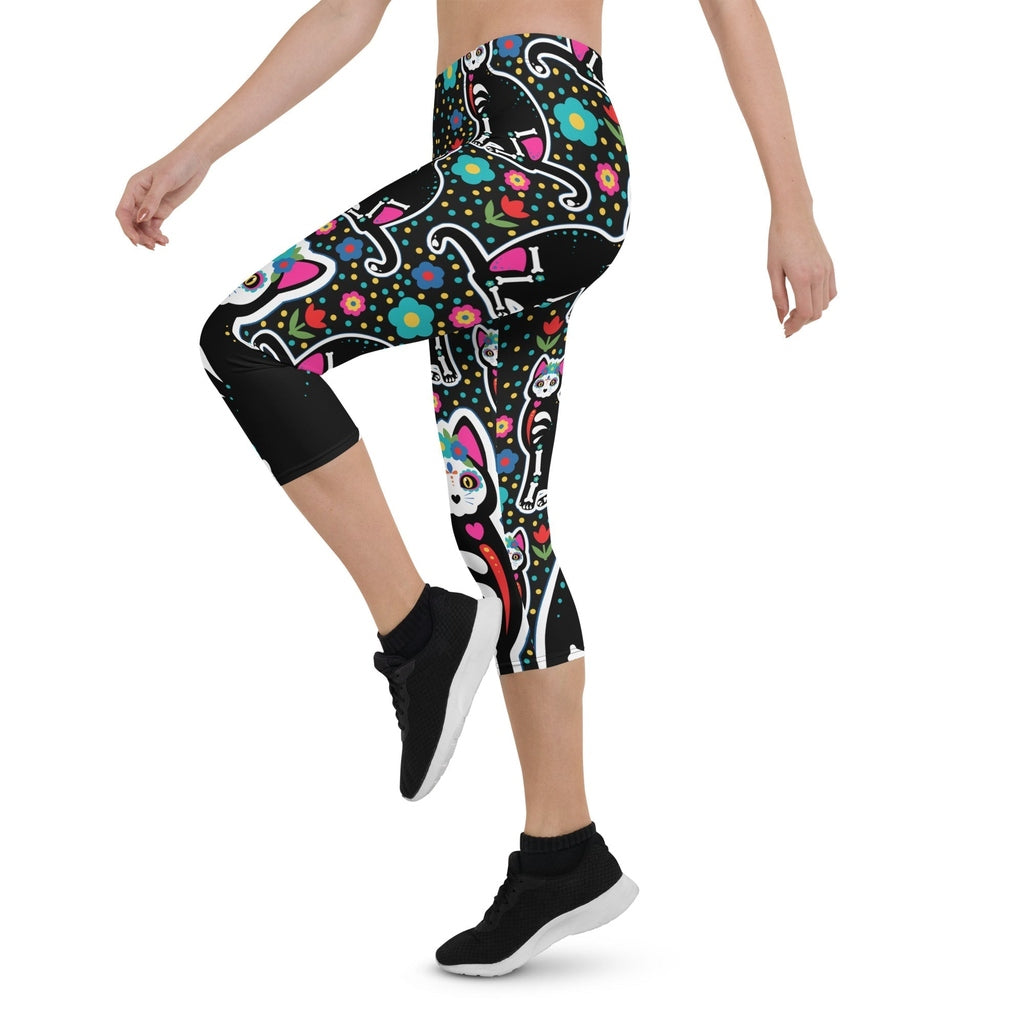 Day of the Dead Cat Print Capris