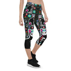 Day of the Dead Cat Print Capris