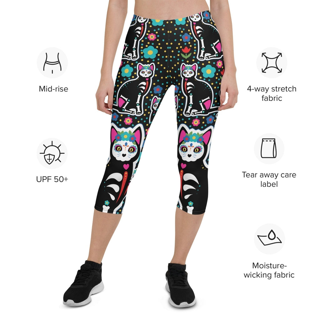 Day of the Dead Cat Print Capris