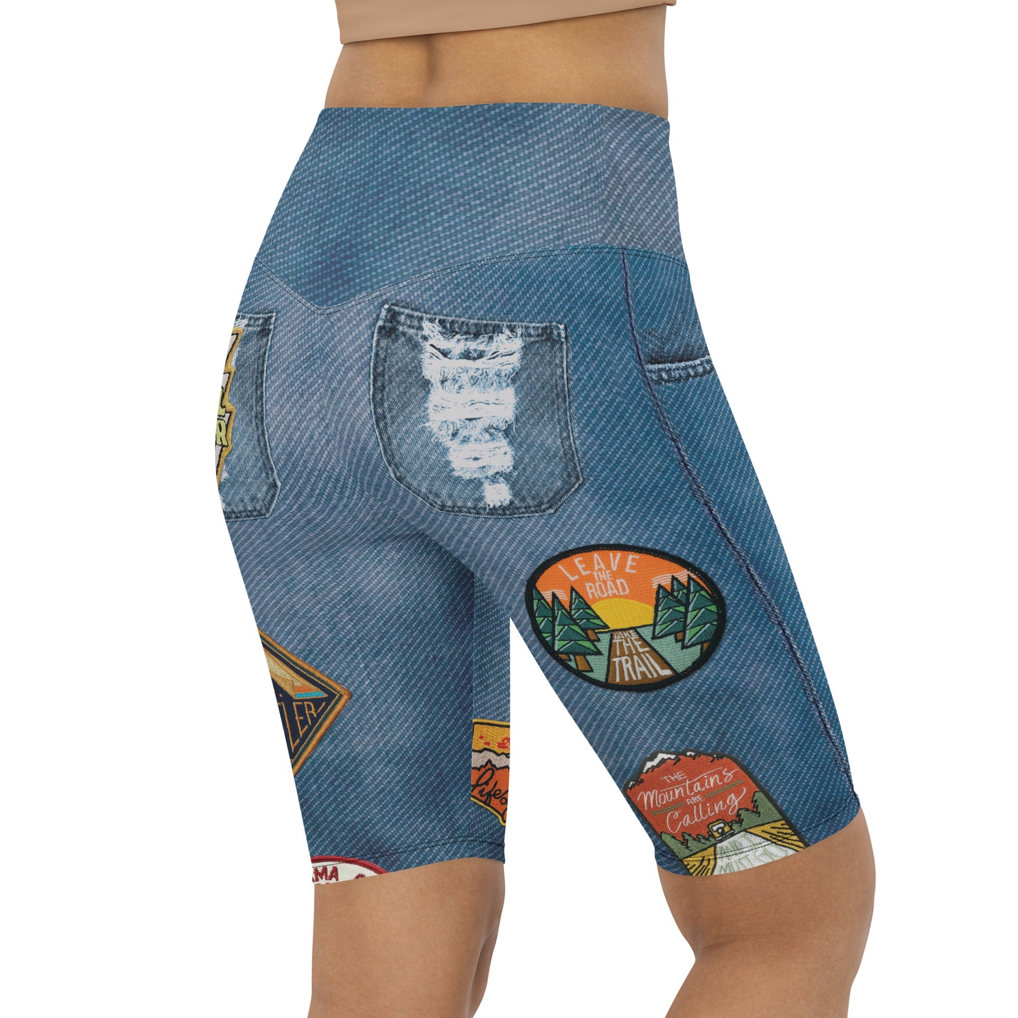 Denim Patch Biker Shorts