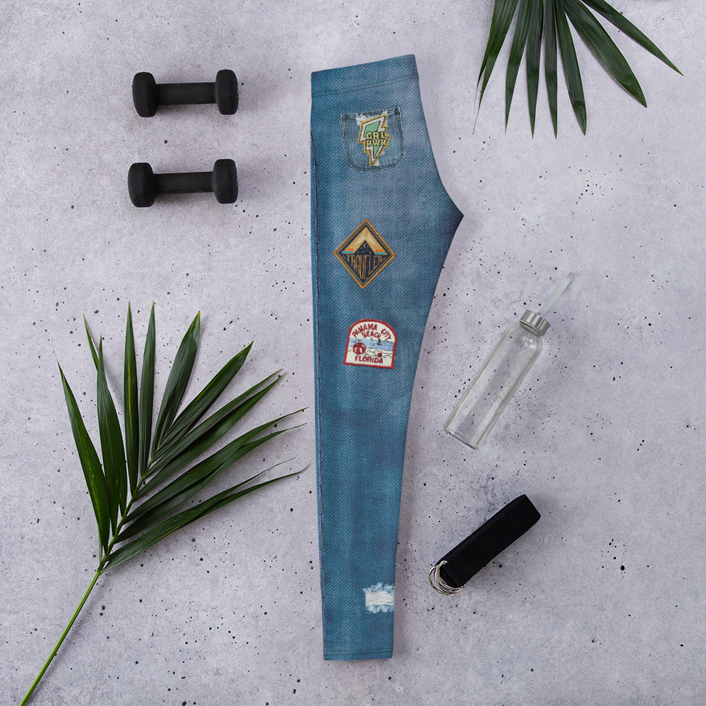 Denim Patch Print Leggings
