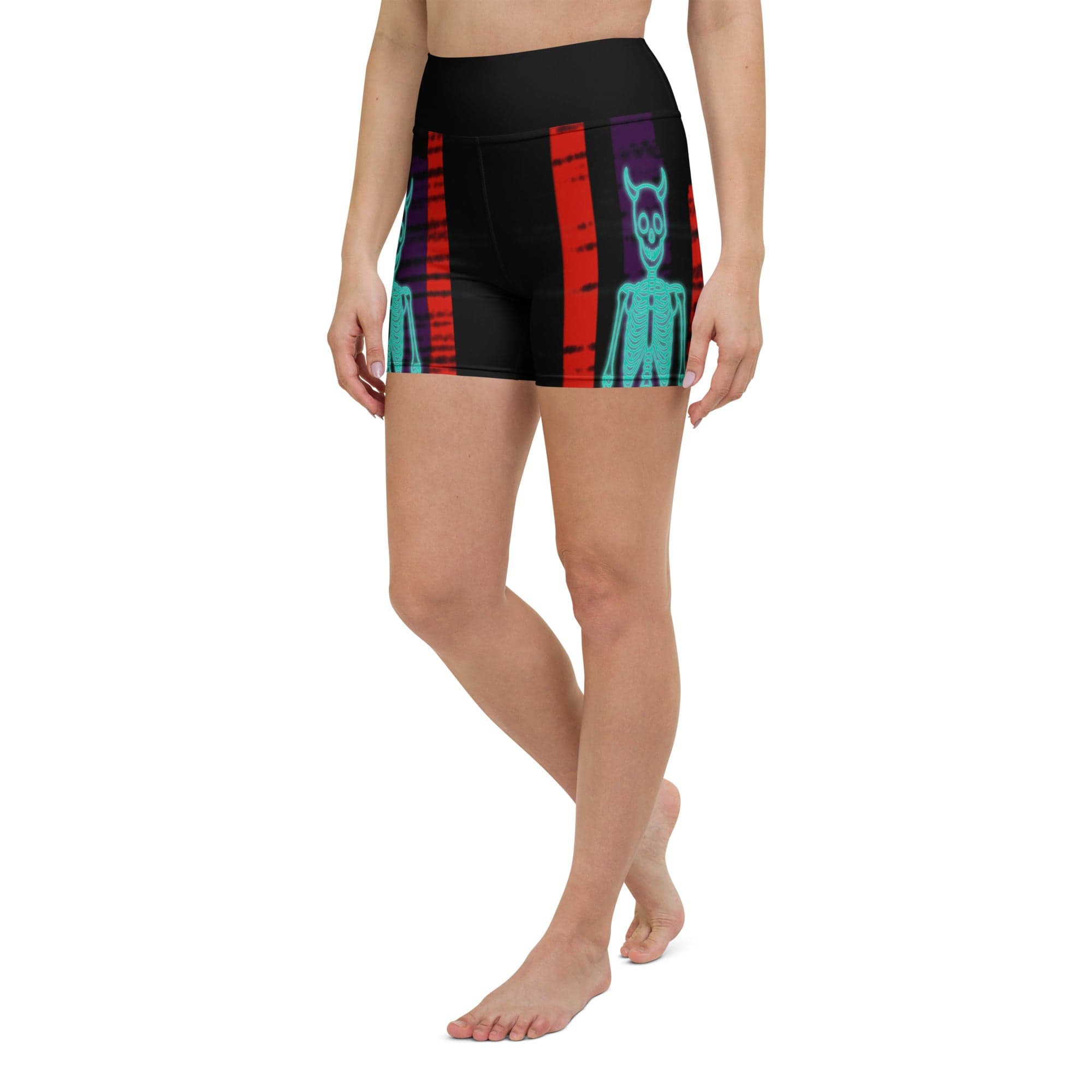 Devilish Halloween Skeletons Yoga Shorts