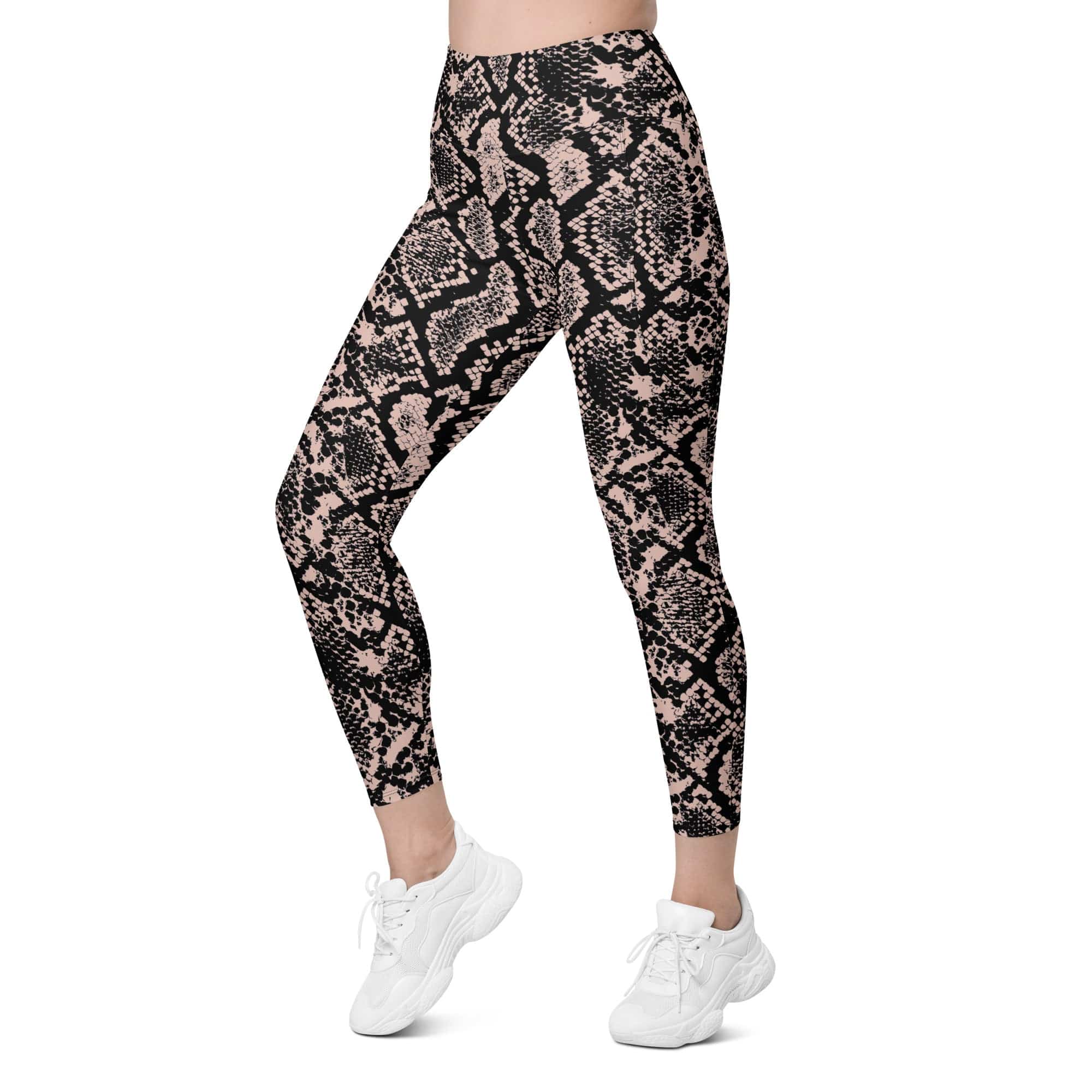 Dusty Pink and Black Snakeskin Leggings With Pockets
